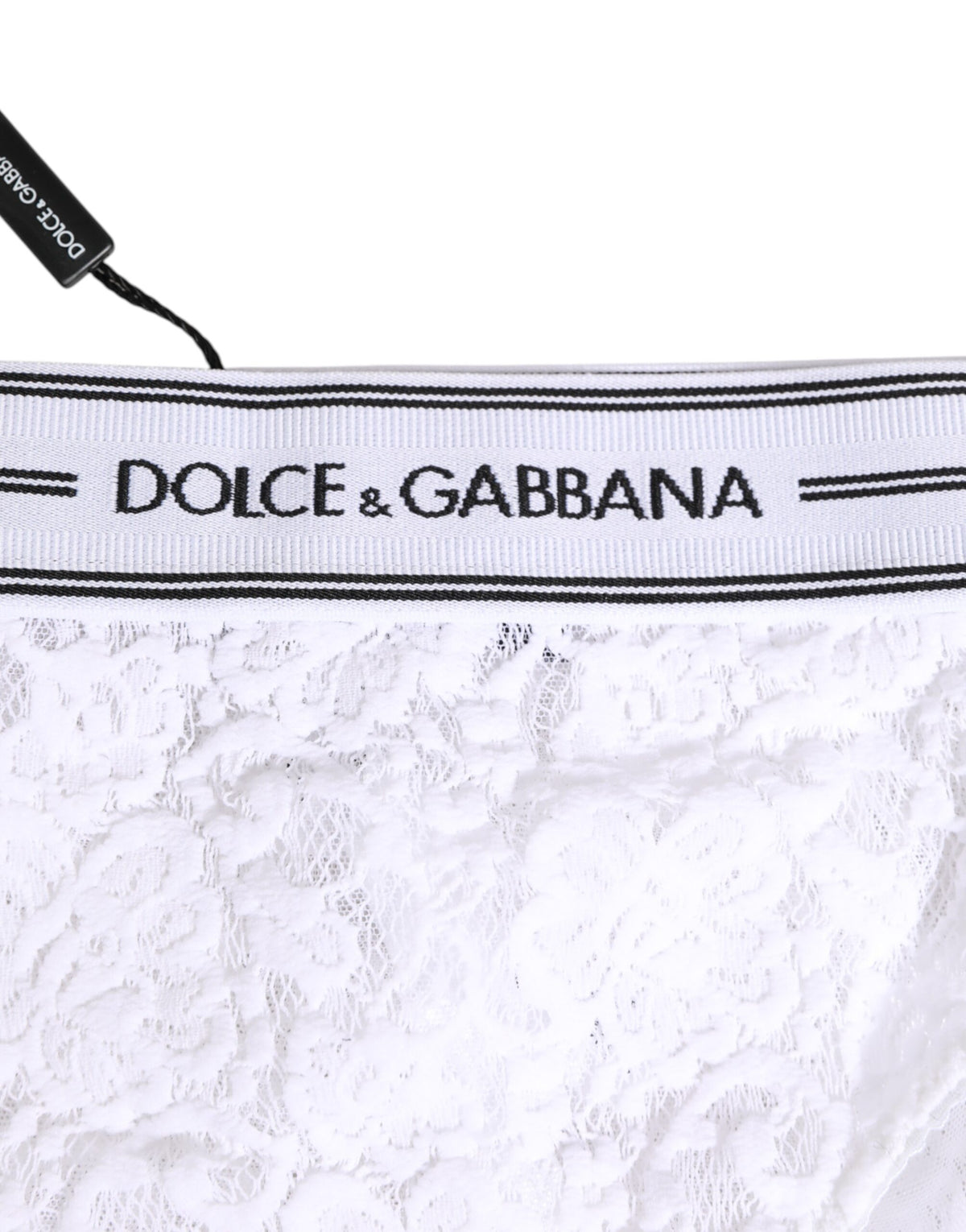 New Dolce & Gabbana White Lace Slip Brief Logo Waistband Underwear