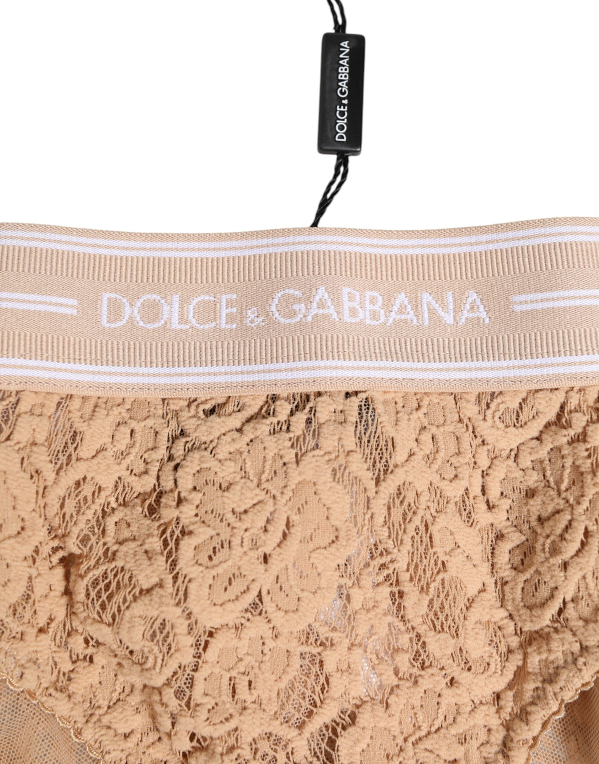 New Dolce & Gabbana Beige Lace Brasiliano Briefs Logo Waistband Underwear