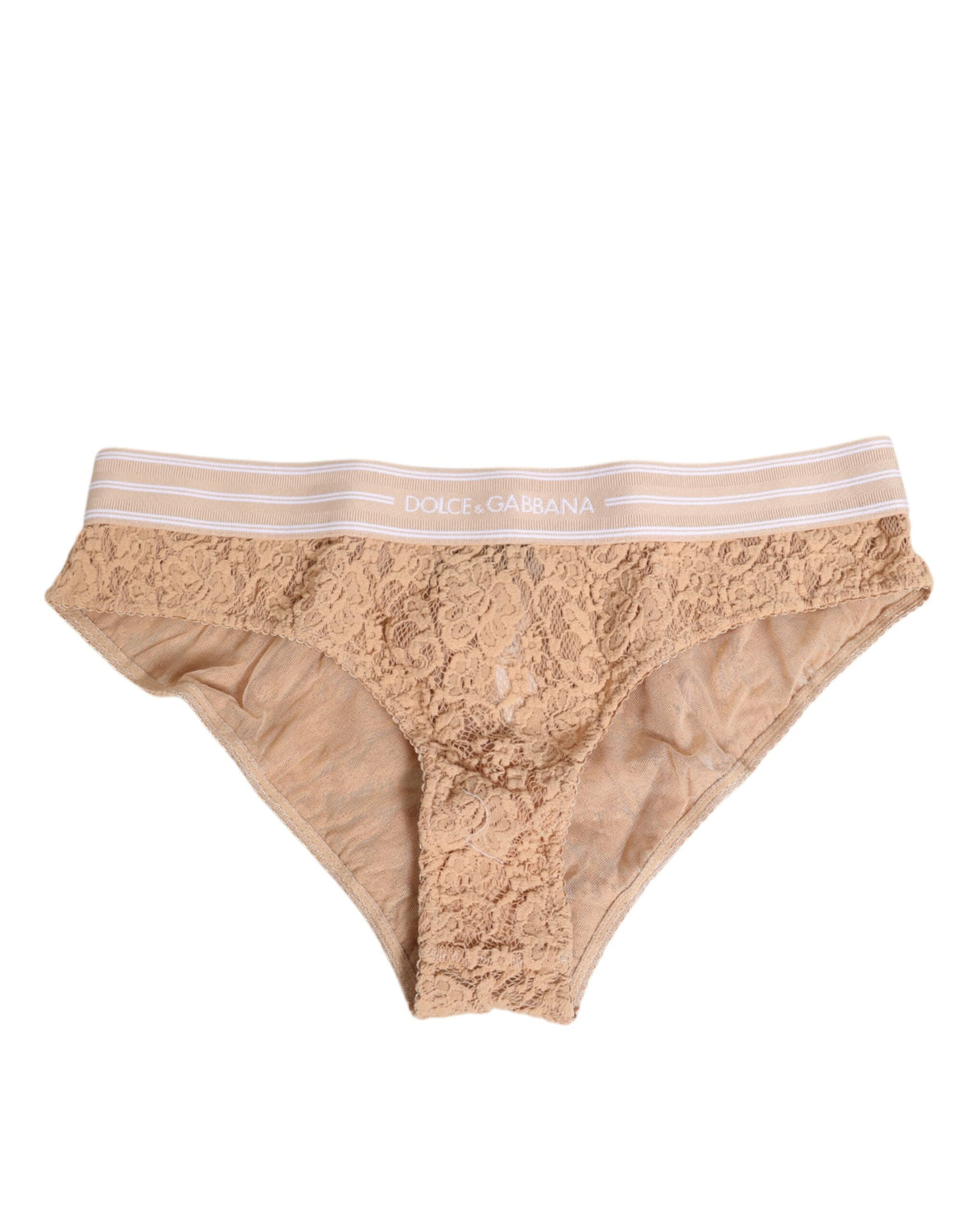 New Dolce & Gabbana Beige Lace Brasiliano Briefs Logo Waistband Underwear
