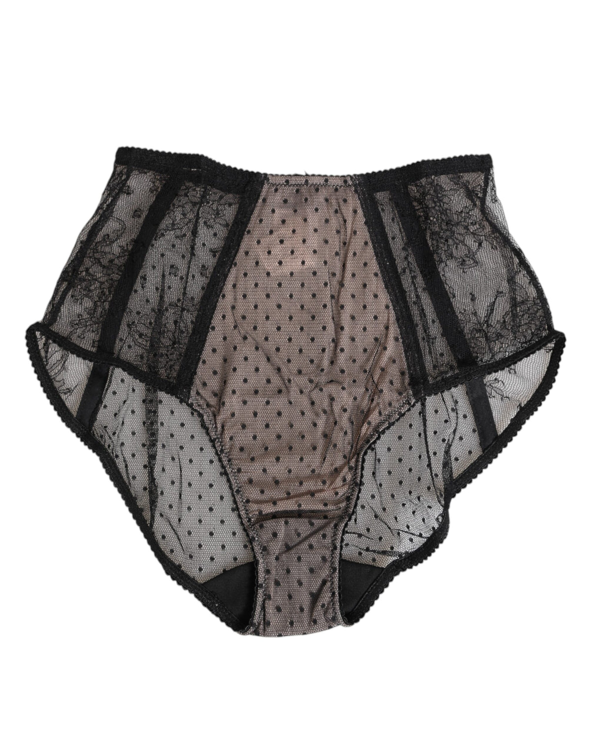 New Dolce & Gabbana Black Sheer Polka Dot Lace High Waist Underwear