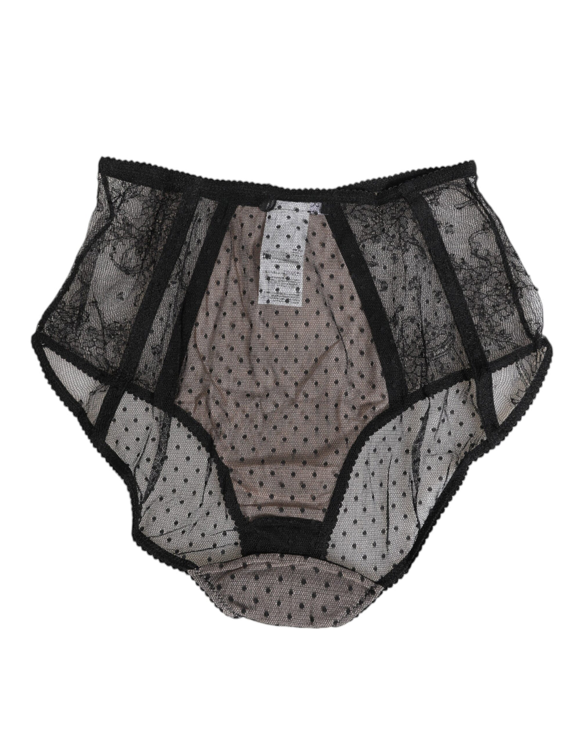 New Dolce & Gabbana Black Sheer Polka Dot Lace High Waist Underwear