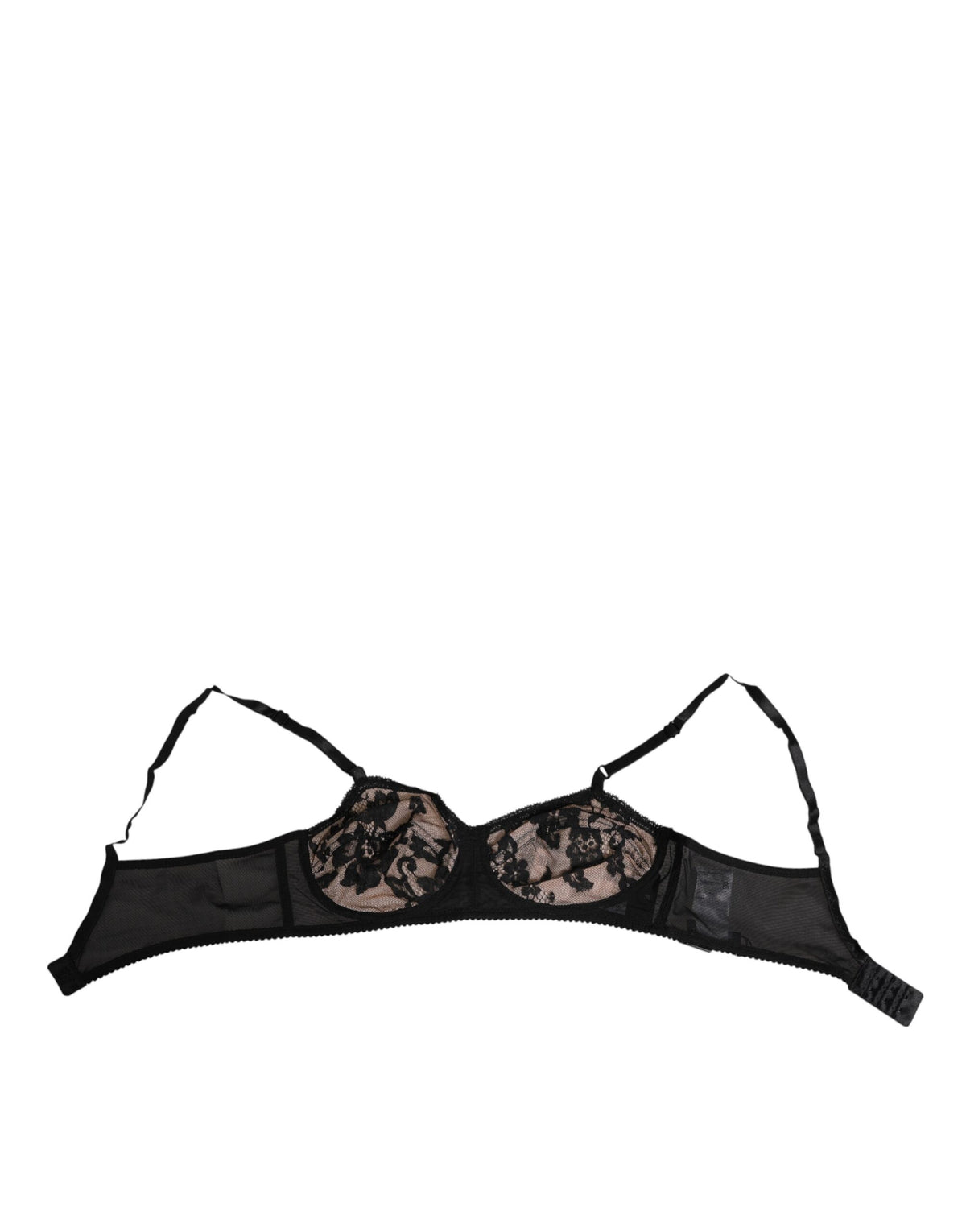New Dolce & Gabbana Black Nude Floral Lace Sheer Bra Underwear