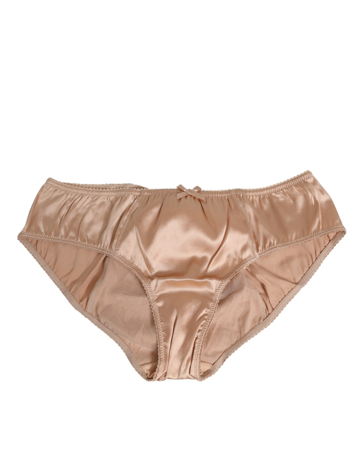 New Dolce & Gabbana Nude Beige Silk Satin Bow Lace Trim Underwear