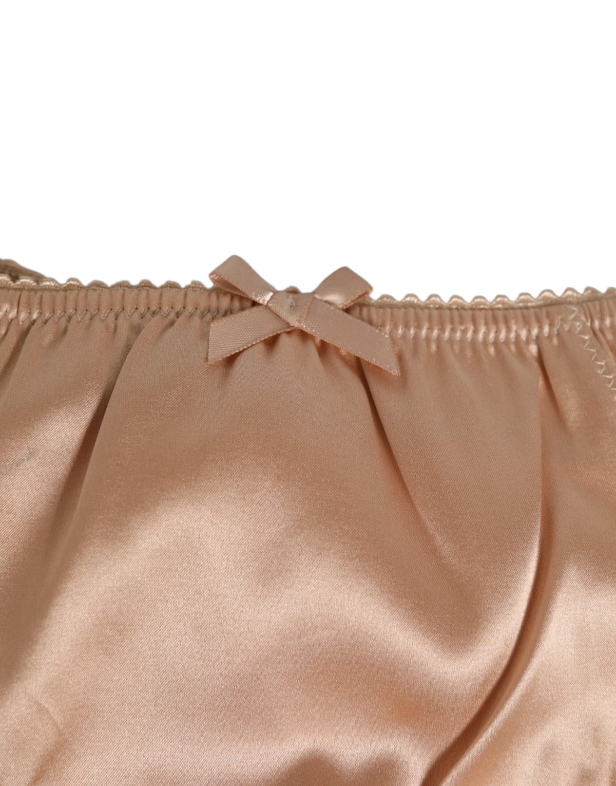 New Dolce & Gabbana Nude Beige Silk Satin Bow Lace Trim Underwear