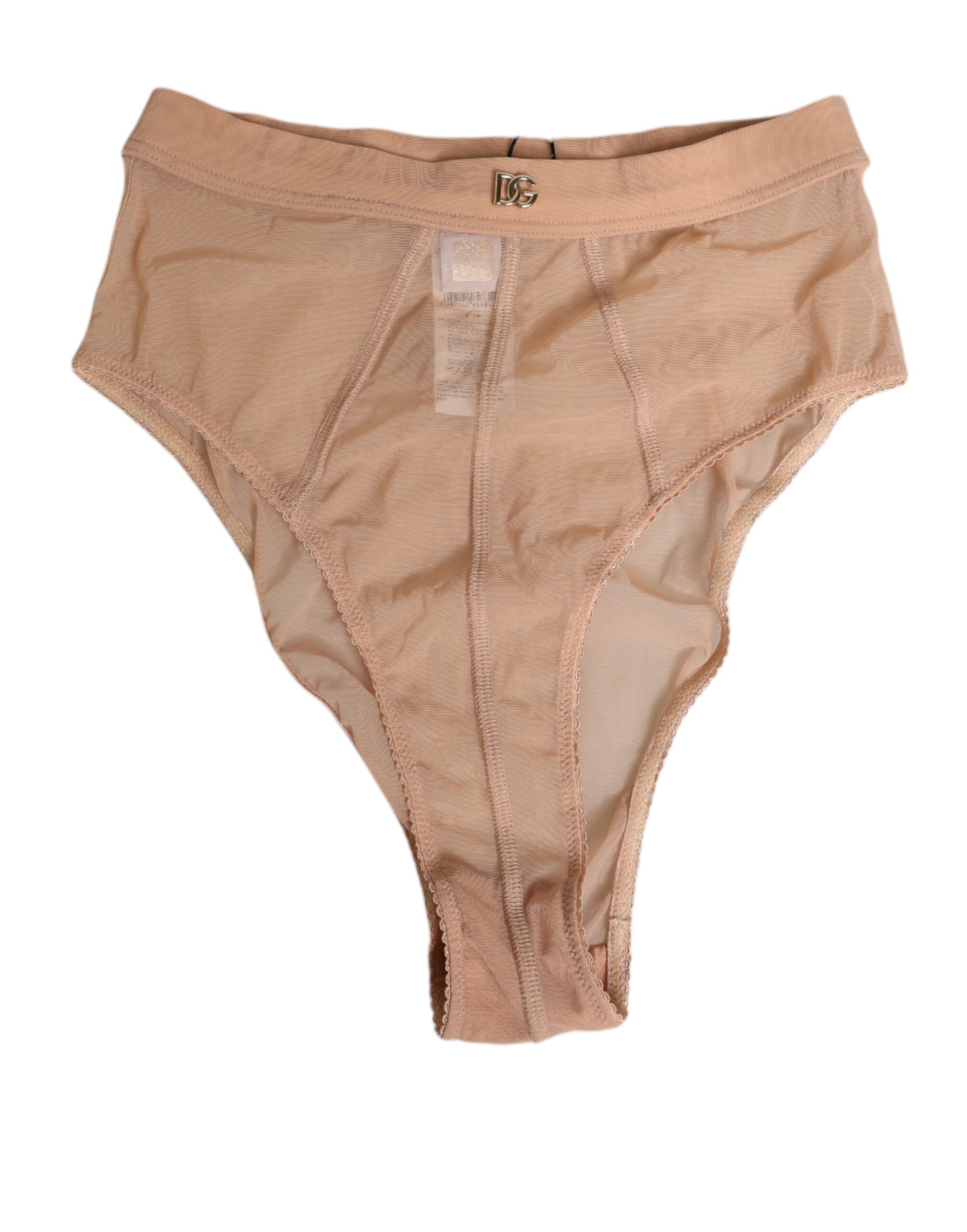 New Dolce & Gabbana Beige Sheer Mesh High Waist Briefs Underwear