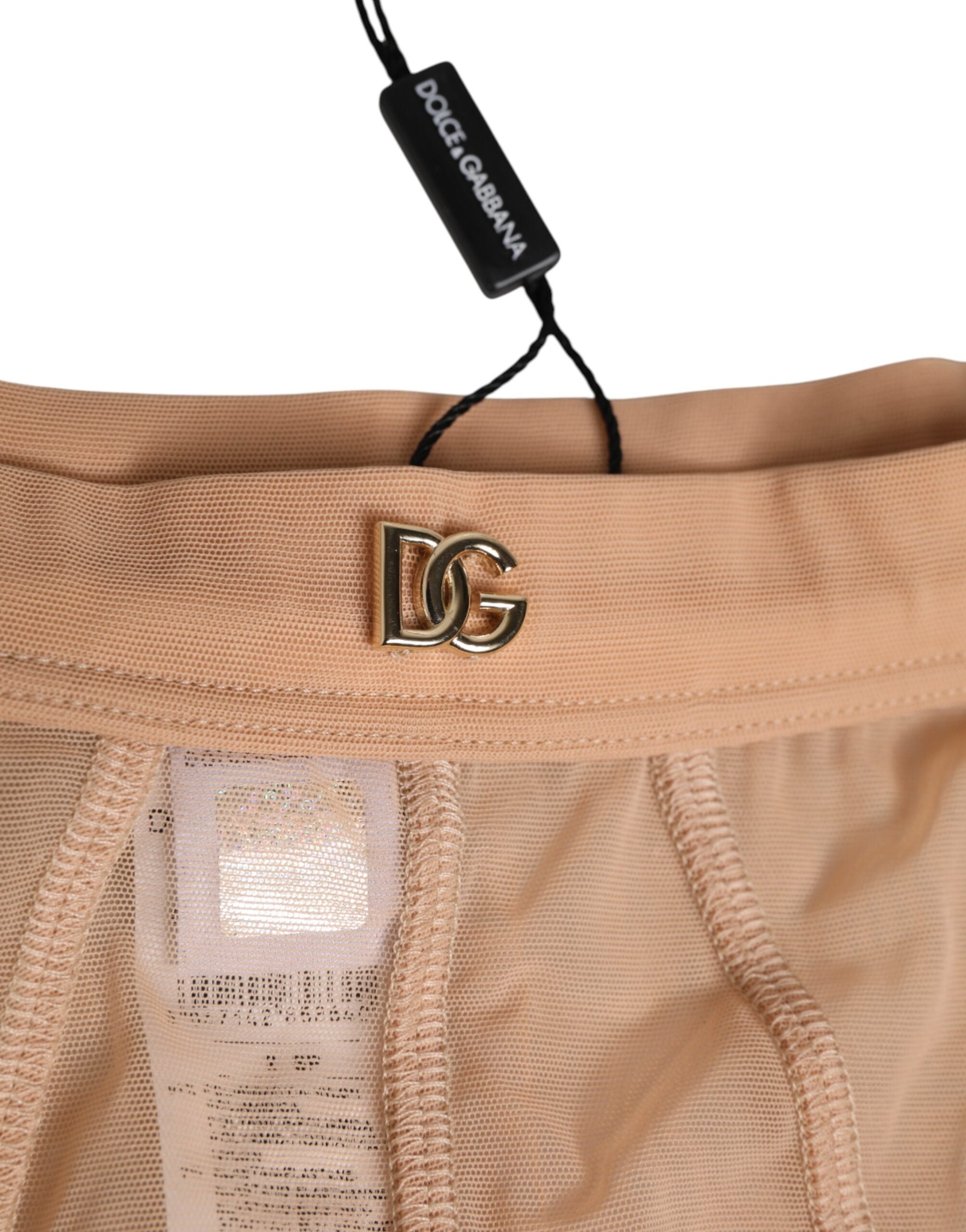 New Dolce & Gabbana Beige Sheer Mesh High Waist Briefs Underwear