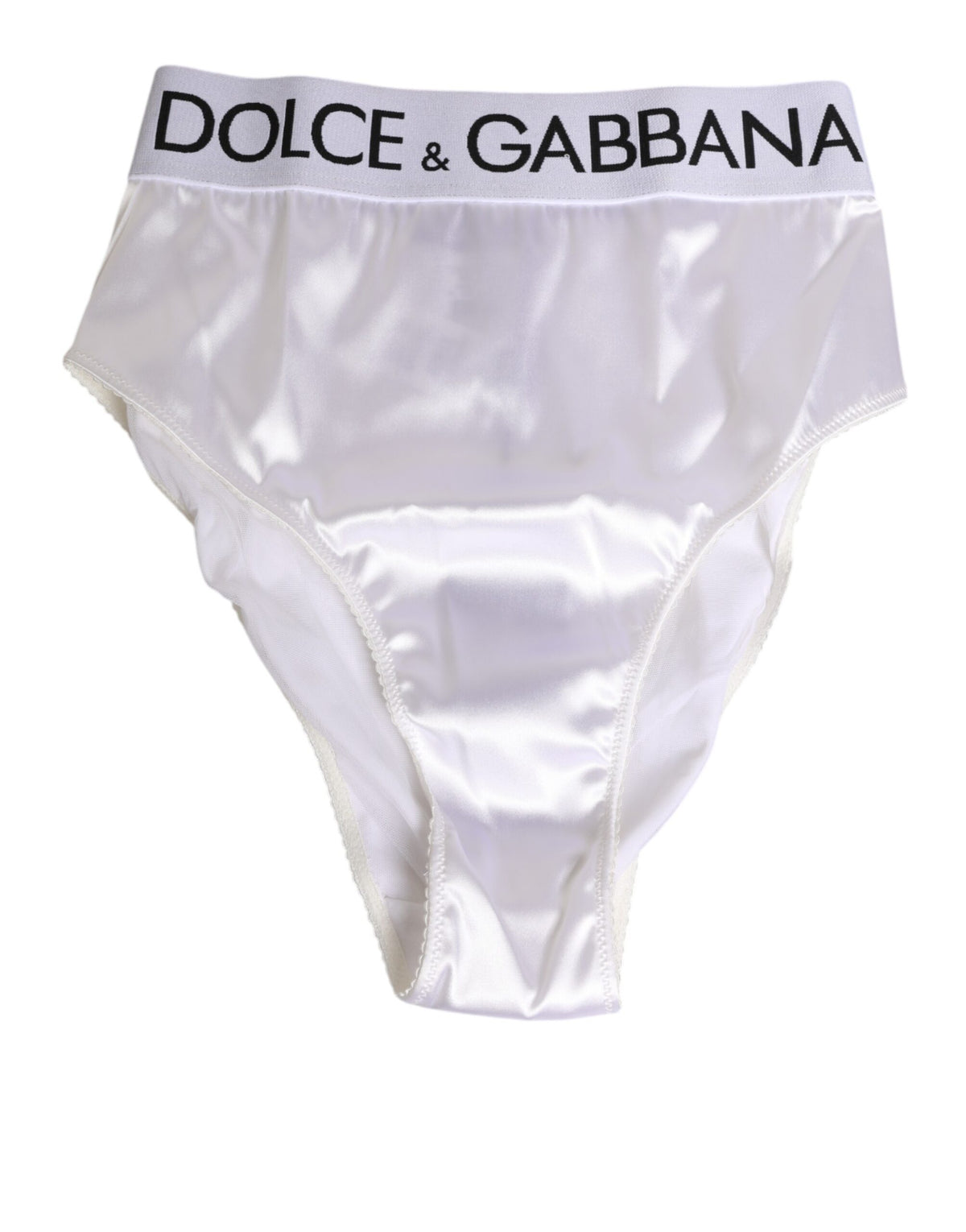 New Dolce & Gabbana White Satin High-Waist Brief Logo Women Underwear