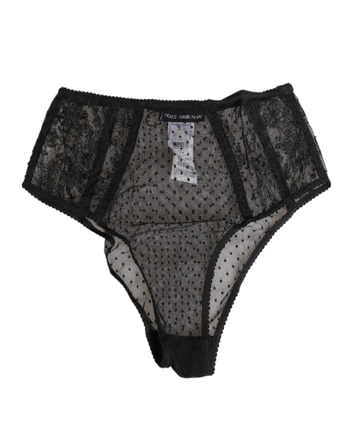 New Dolce & Gabbana Black Lace Polka Dot Mesh High Waist Underwear