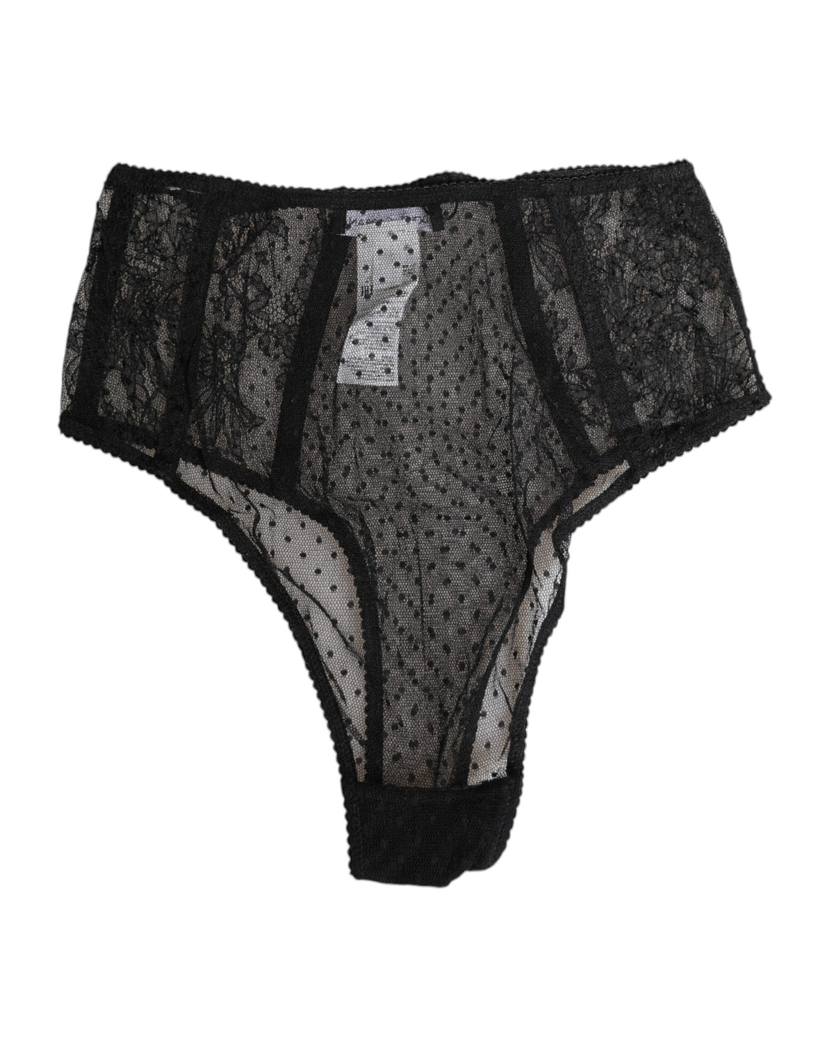 New Dolce & Gabbana Black Lace Polka Dot Mesh High Waist Underwear