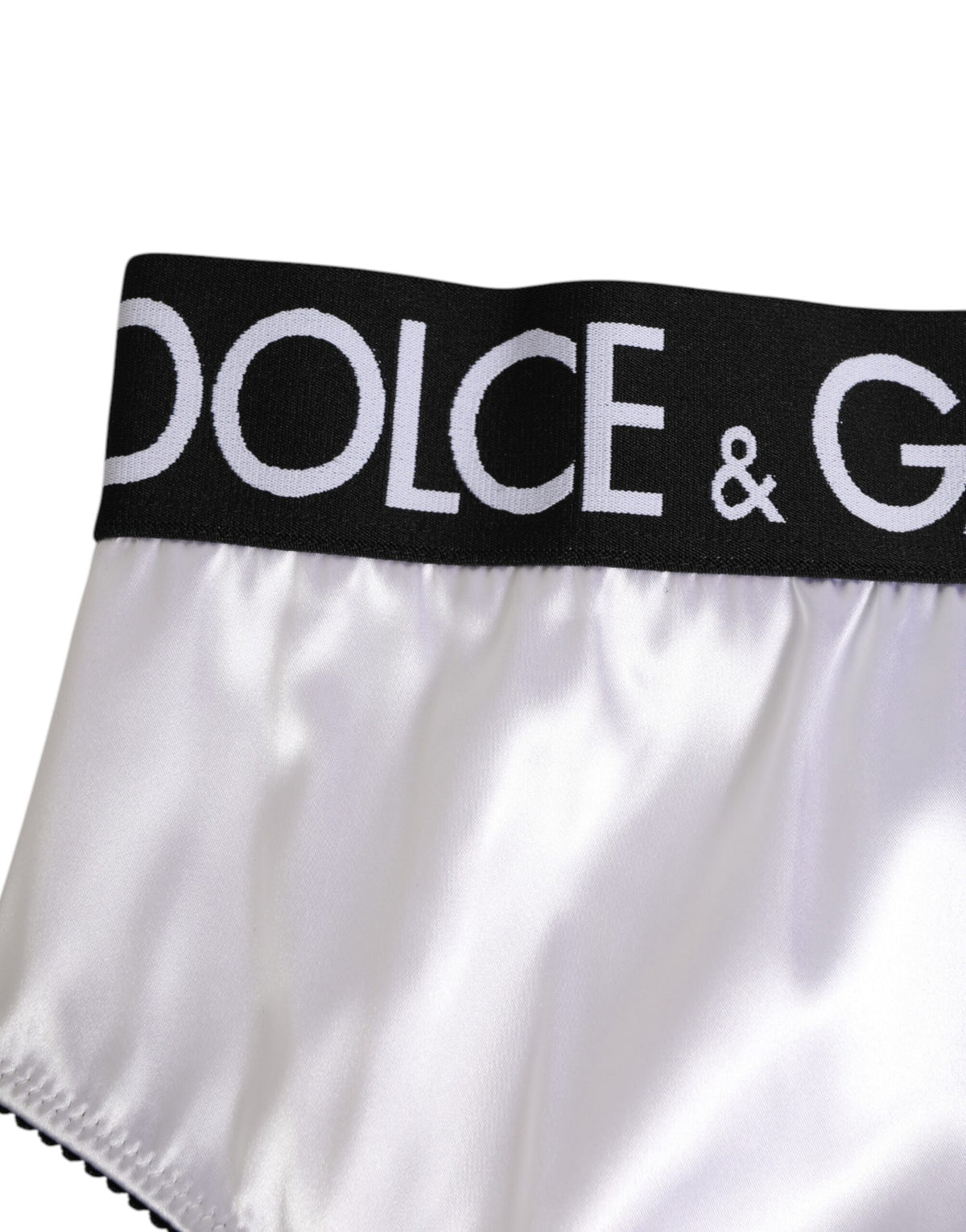 New Dolce & Gabbana White Satin High-Waist Black Logo Women Underwear
