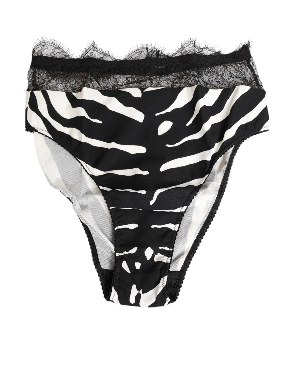 New Dolce & Gabbana Black White Zebra Print Lace Trim High Underwear