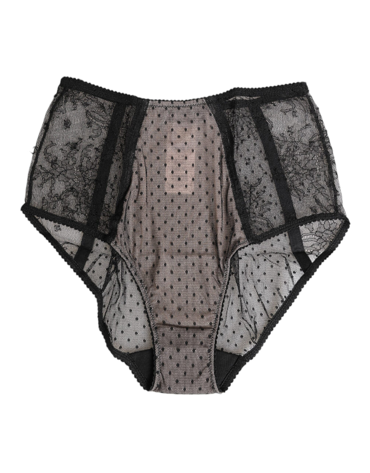 New Dolce & Gabbana Black Sheer Polka Dot Lace High Waist Underwear