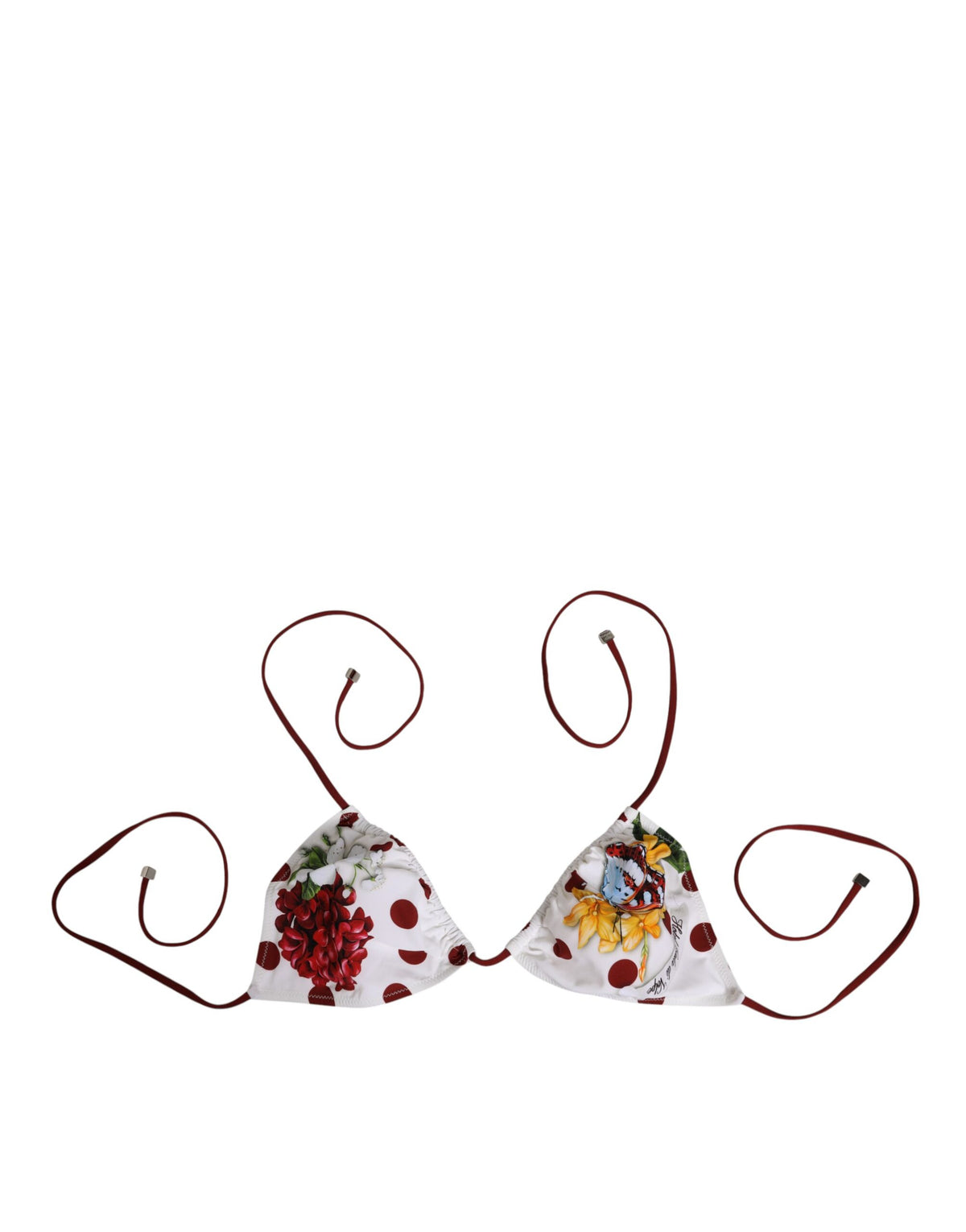 New Dolce & Gabbana White Red Polka Dot Floral Print Triangle