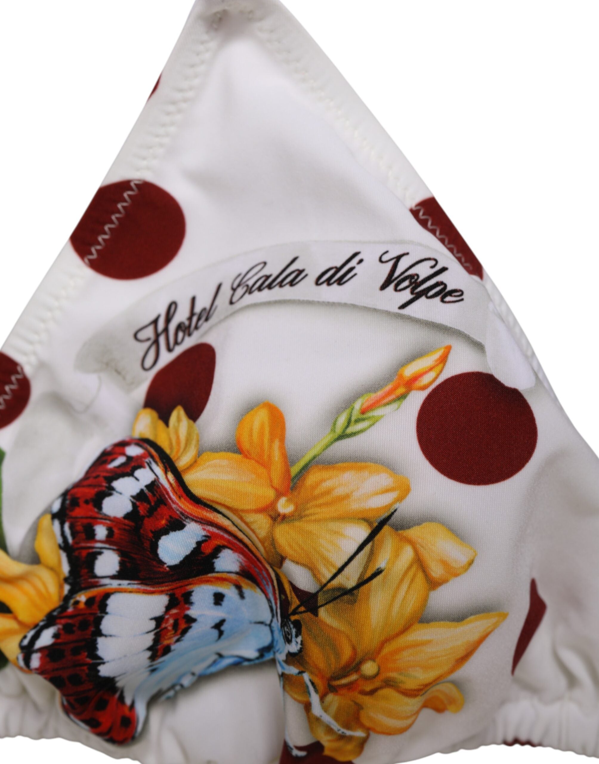New Dolce & Gabbana White Red Polka Dot Floral Print Triangle