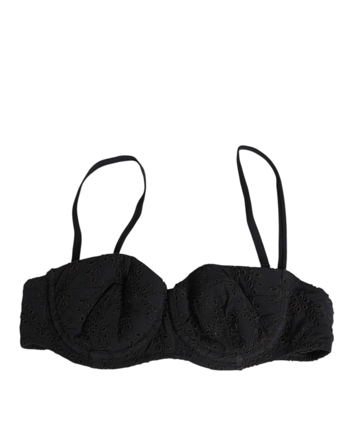 New Dolce & Gabbana Black Polyester Embroidered Underwire Bra Underwear