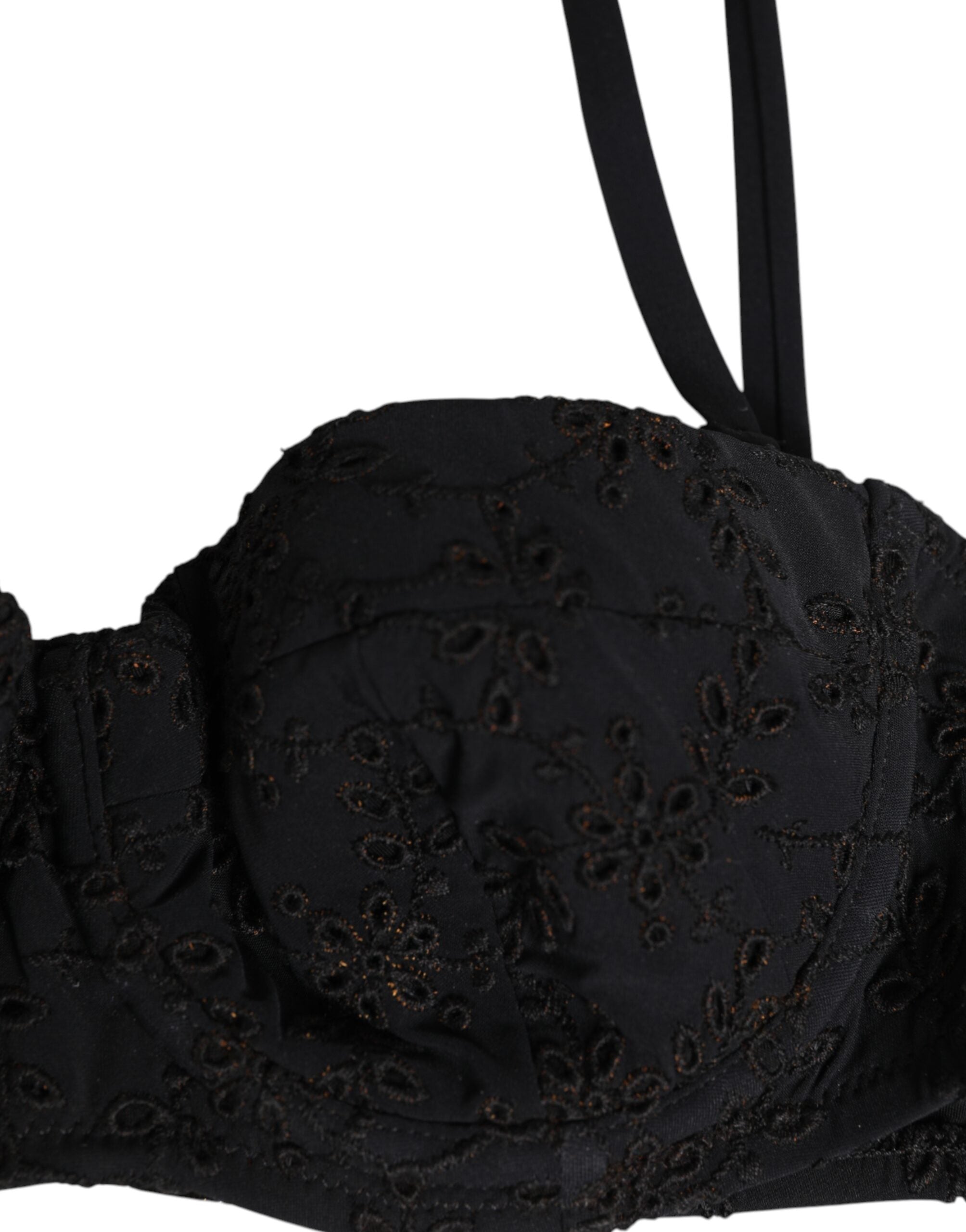 New Dolce & Gabbana Black Polyester Embroidered Underwire Bra Underwear