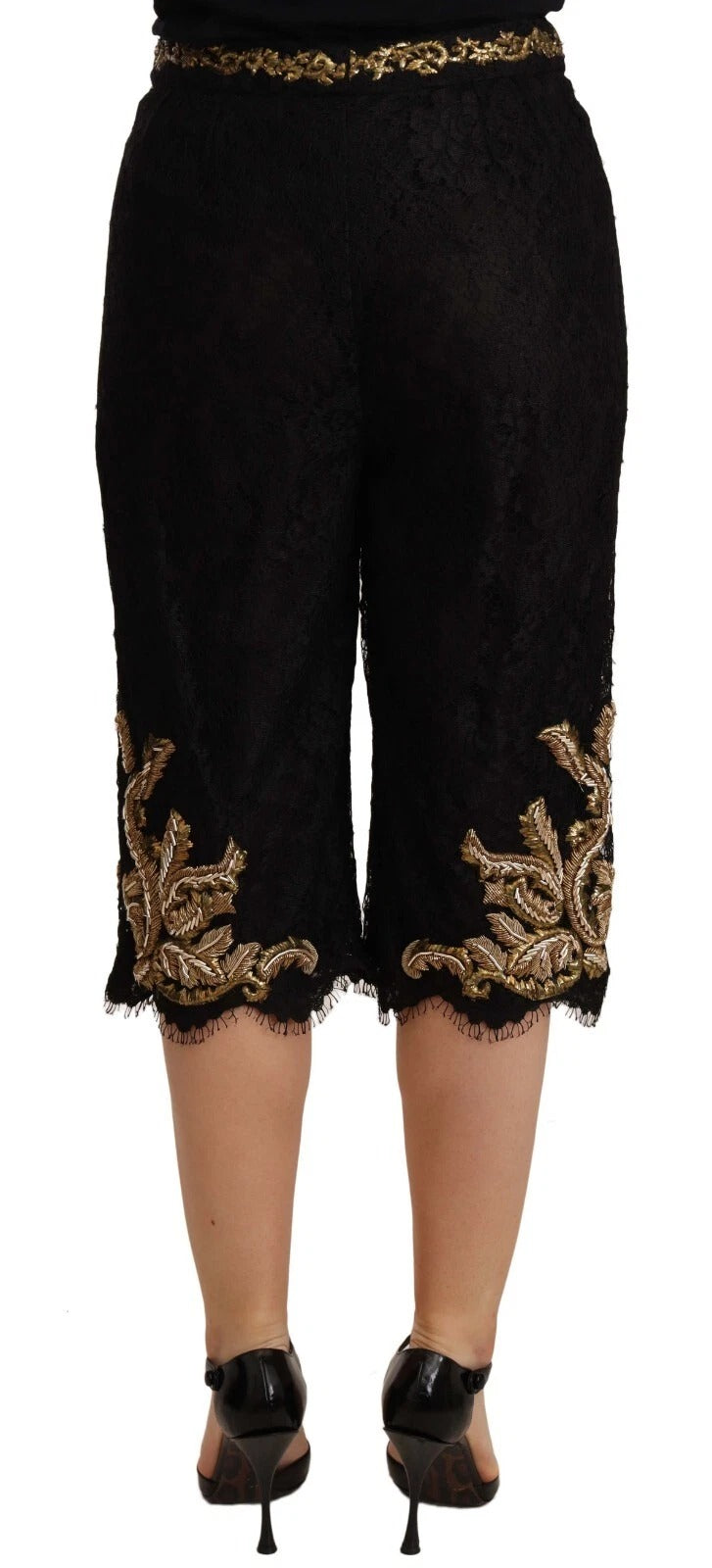 New Dolce & Gabbana Black Lace Gold Baroque SPECIAL PIECE Shorts