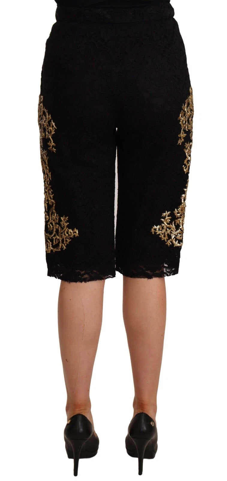 New Dolce & Gabbana Black Lace Gold Baroque SPECIAL PIECE Shorts