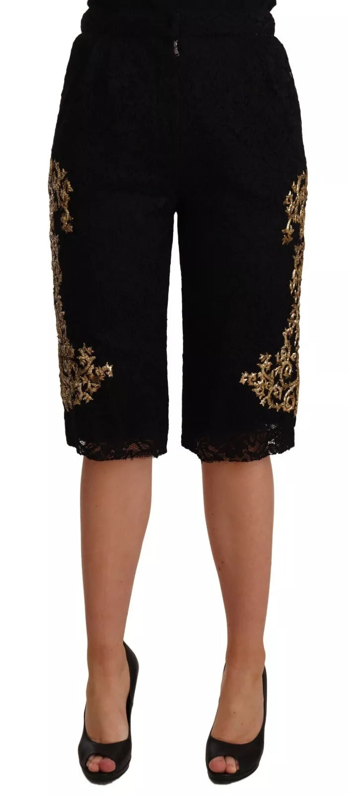 New Dolce & Gabbana Black Lace Gold Baroque SPECIAL PIECE Shorts
