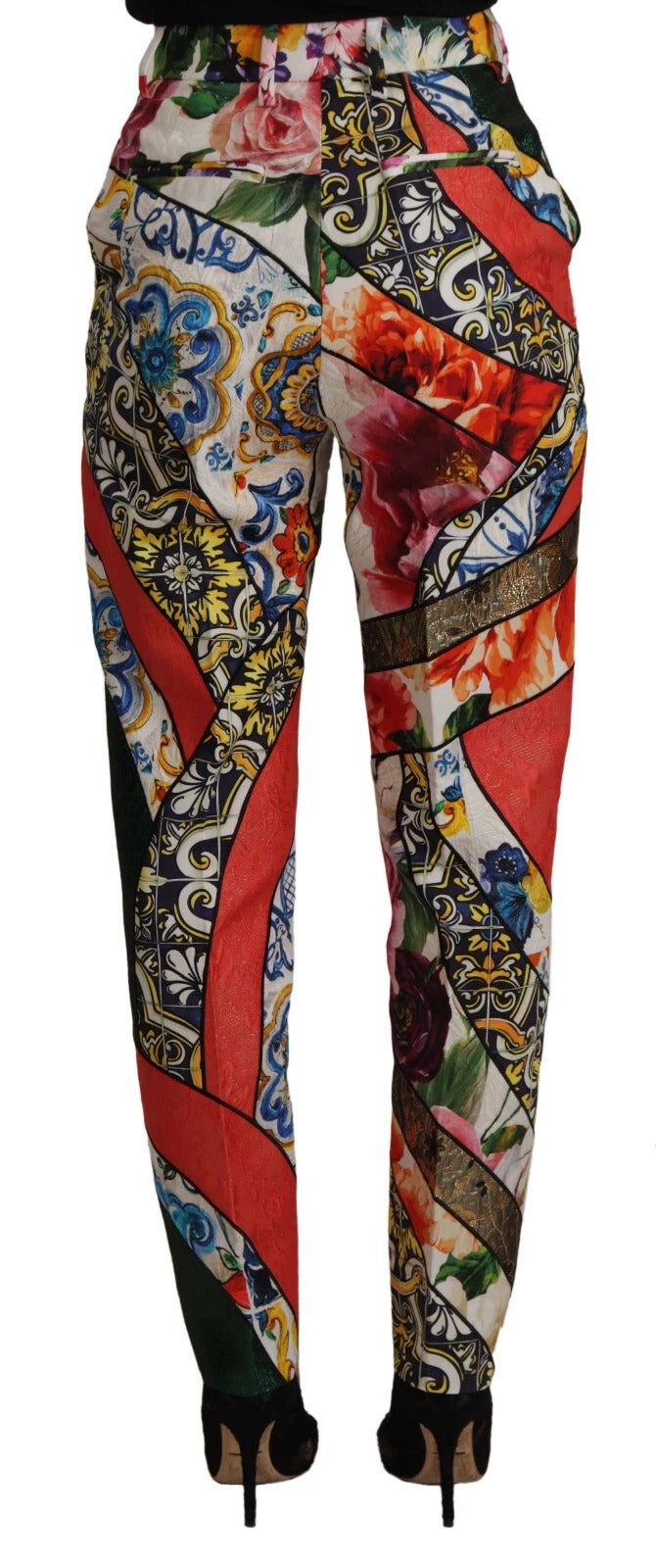 New Dolce & Gabbana Patchwork Jacquard High Waist Pants