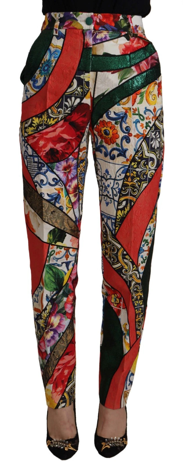 New Dolce & Gabbana Patchwork Jacquard High Waist Pants