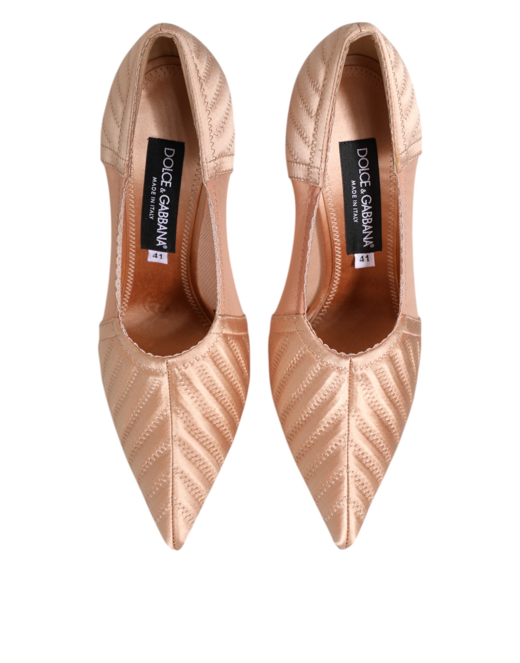New Dolce & Gabbana Cipria Nude Satin Mesh Stiletto Pumps Shoes