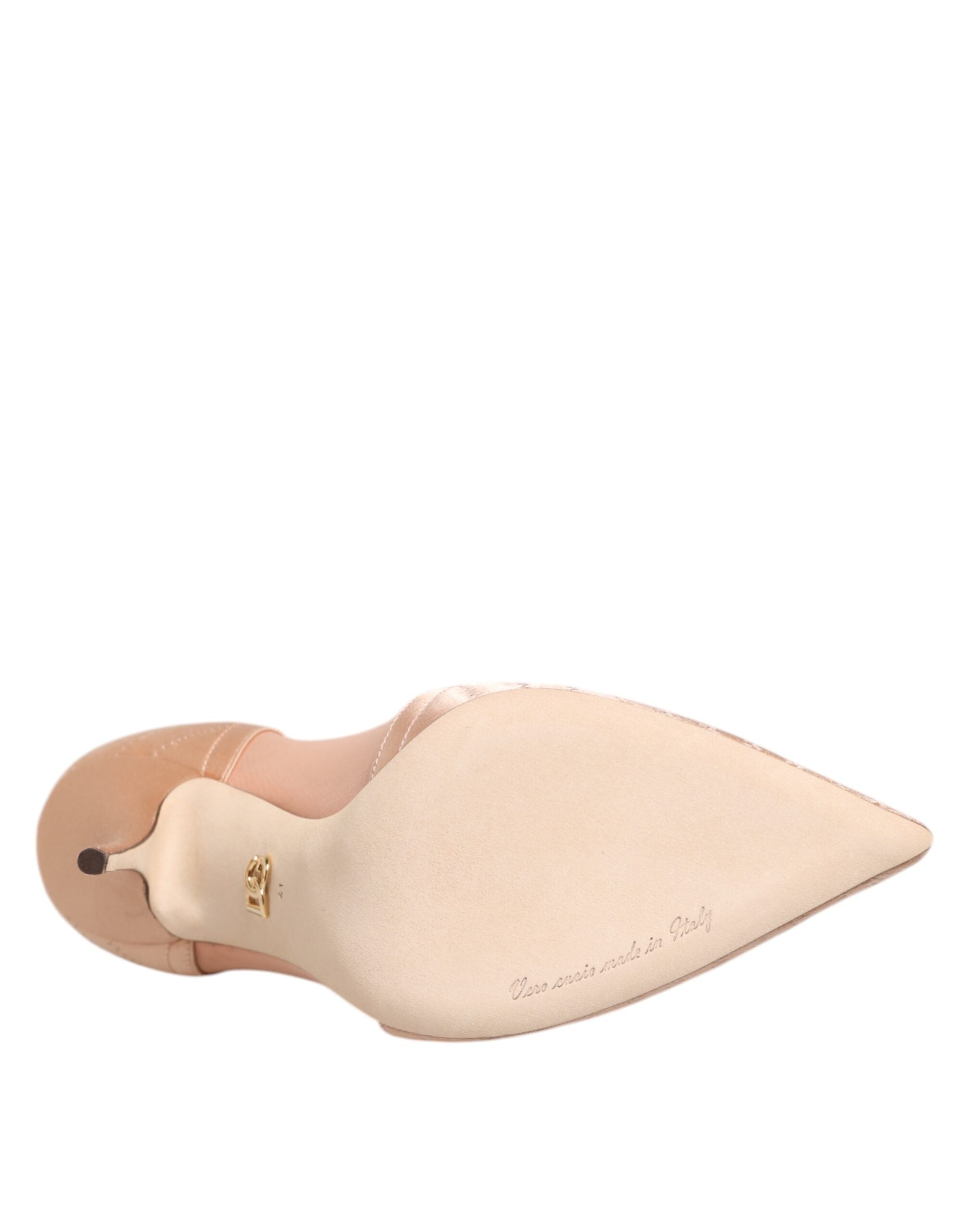 New Dolce & Gabbana Cipria Nude Satin Mesh Stiletto Pumps Shoes