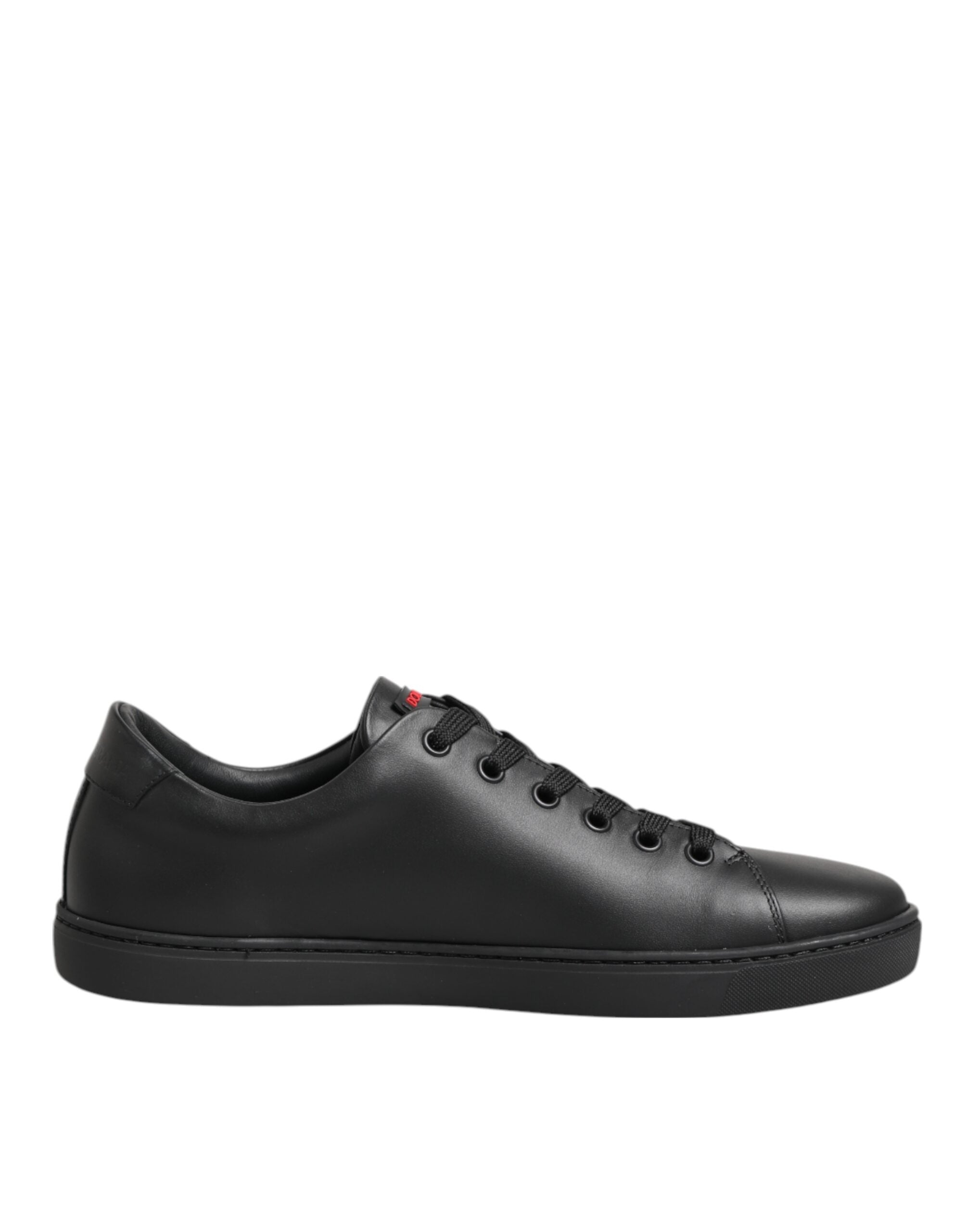 New Dolce & Gabbana Black Leather Crystal Heart Low Top Sneakers Shoes