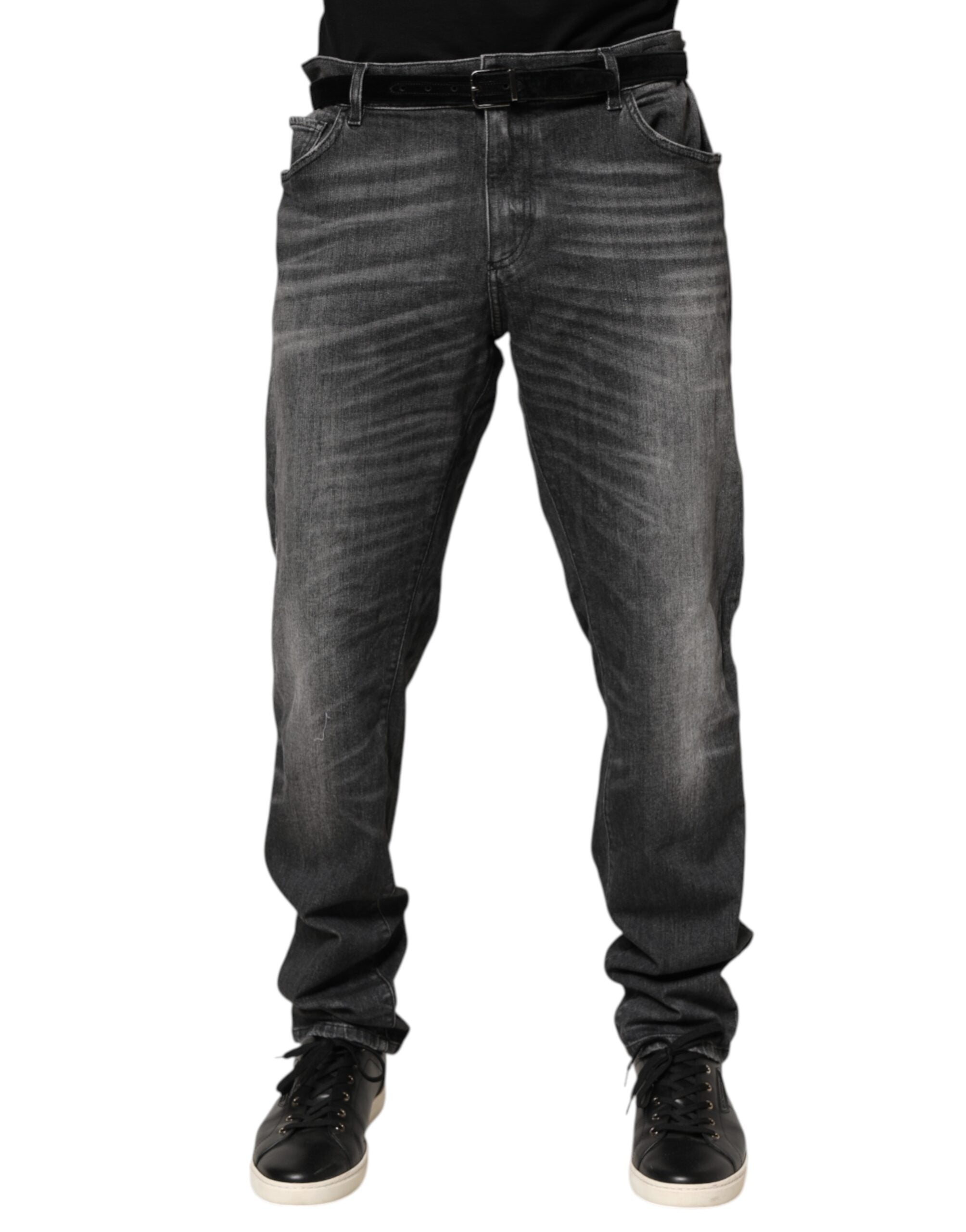 Dolce & Gabbana Black Gray Wash Slim Fit Straight Leg Denim Jeans