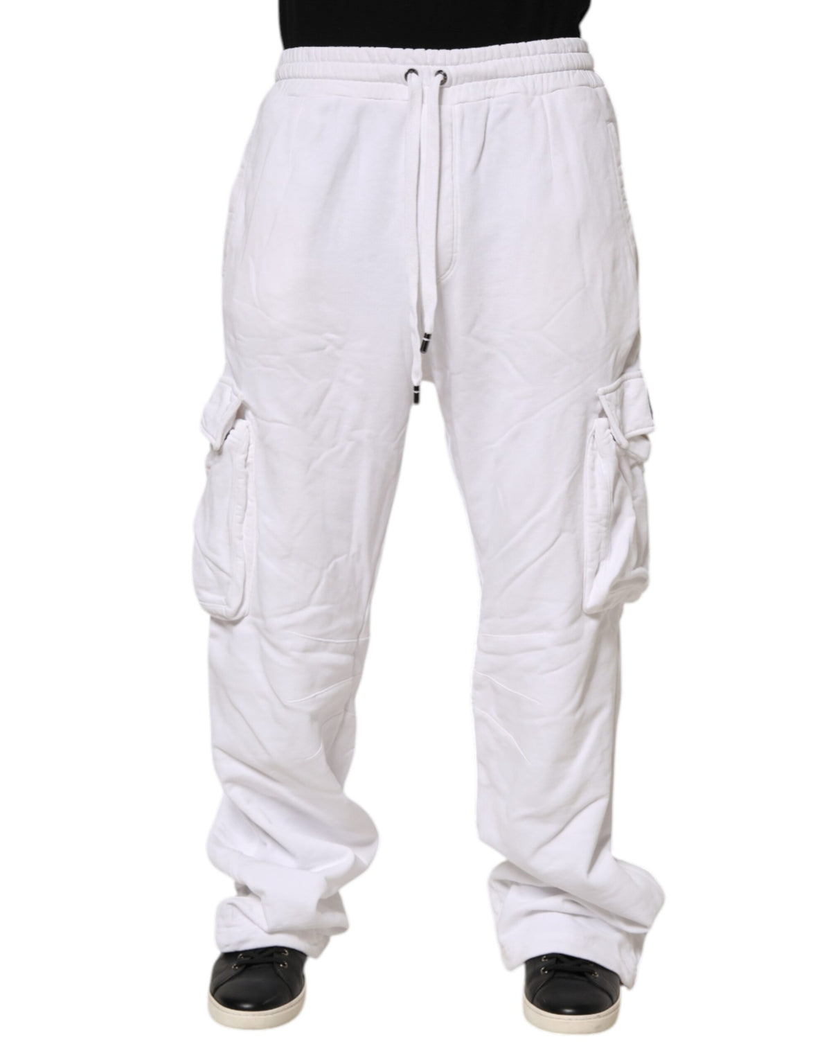 Dolce & Gabbana White Cotton Cargo Trousers Logo Patch Pants