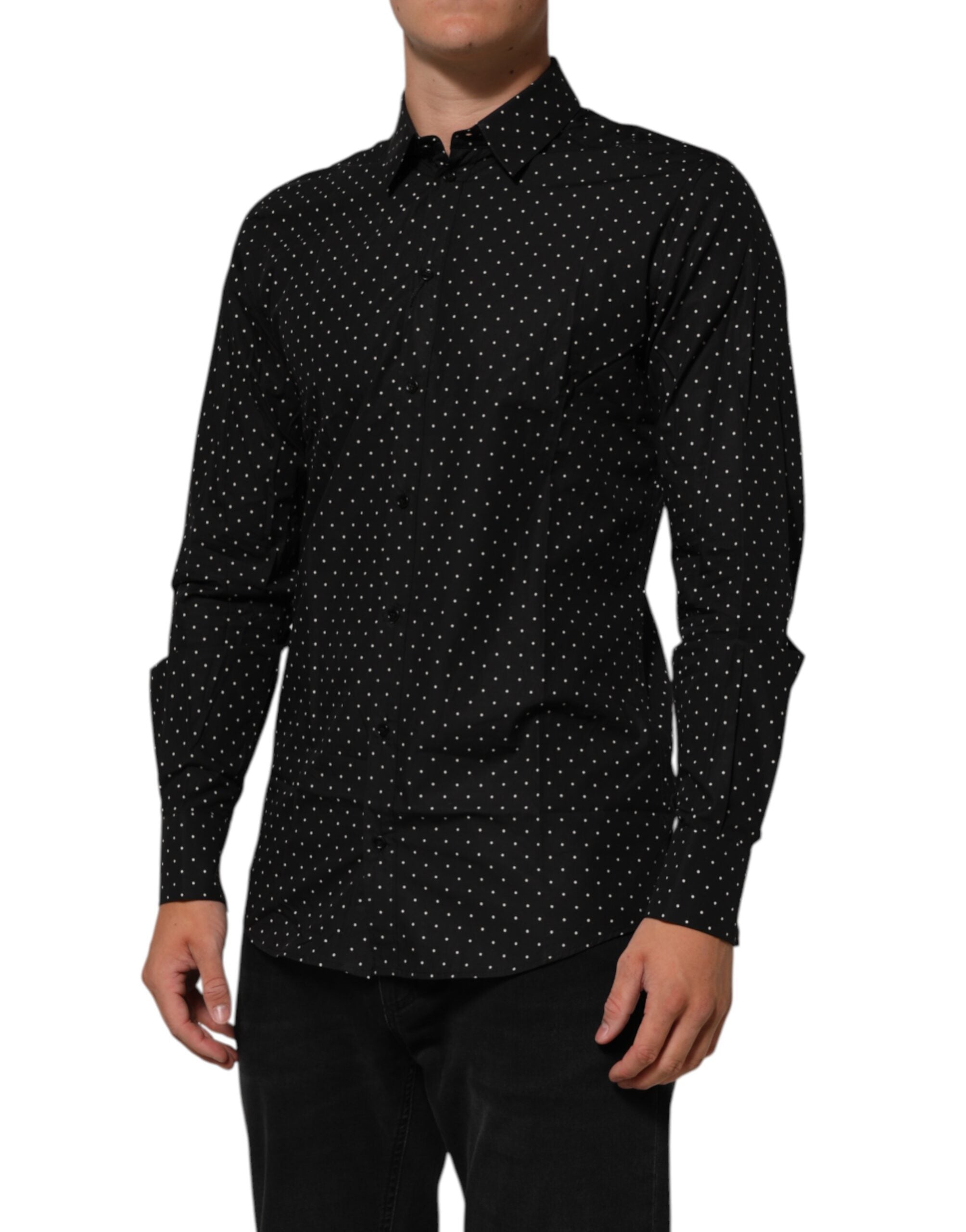Dolce & Gabbana Black Polka Dot Cotton GOLD Men Formal Dress Shirt