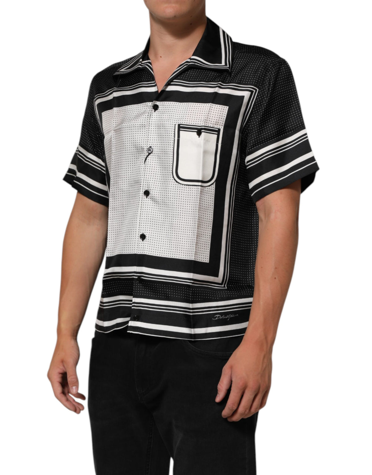 New Dolce & Gabbana Black White StripeDot Print Casual Polo Shirt