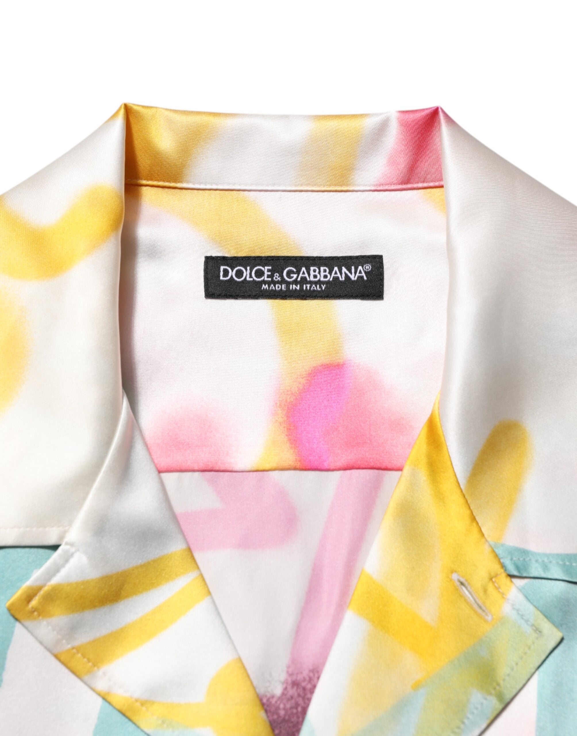 New Dolce & Gabbana White Silk Hawaiian Graffiti Print Men Casual Shirt