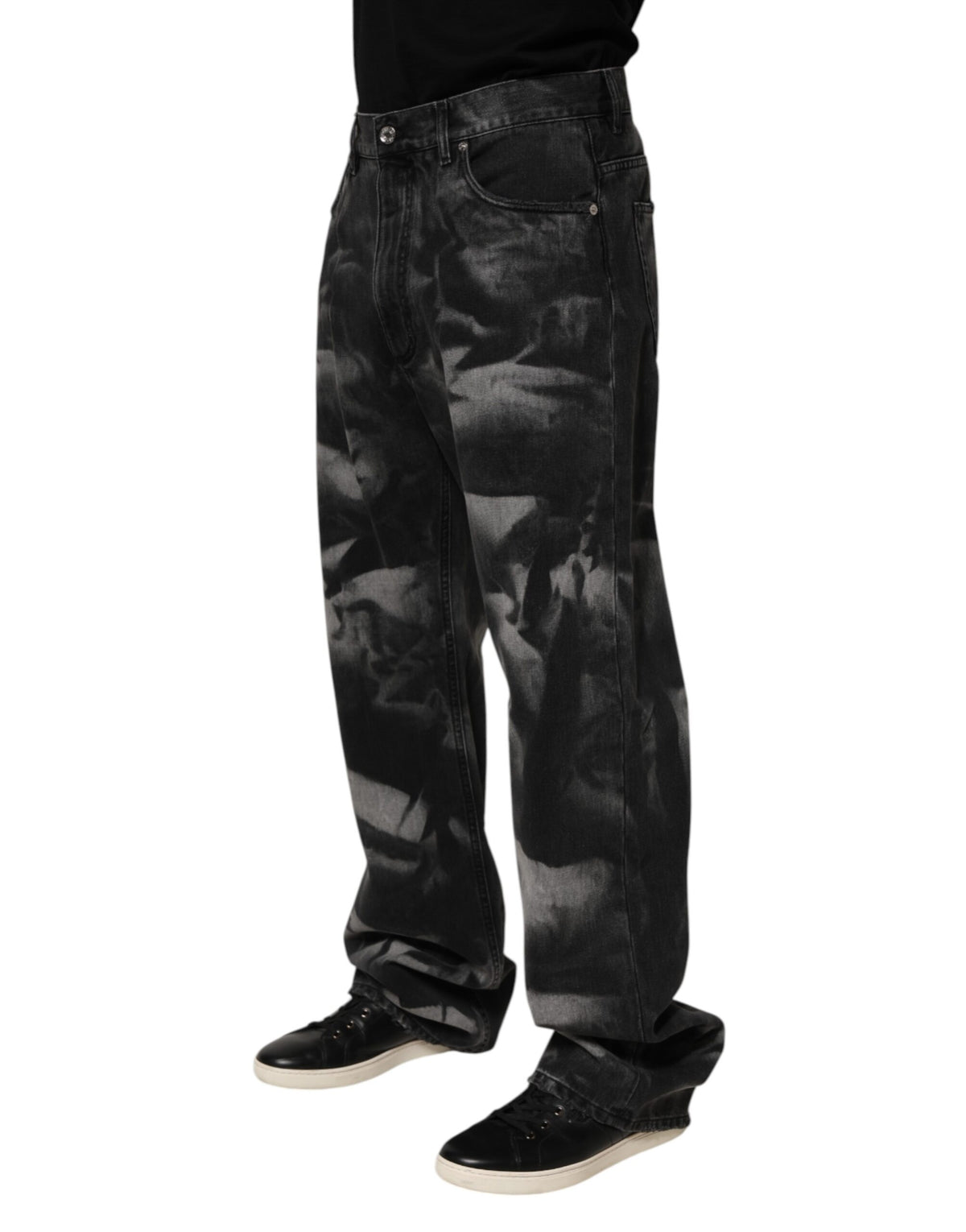 Dolce & Gabbana Black Marbled Effect Straight Men Denim Jeans