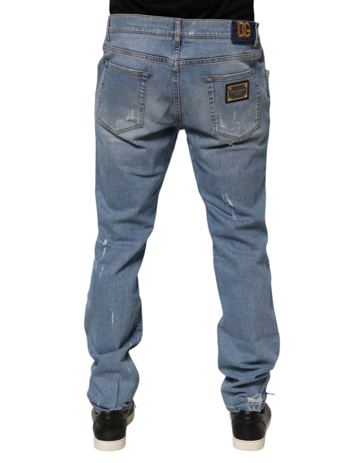 New Dolce & Gabbana Blue Tattered Slim Fit Cotton Denim Jeans
