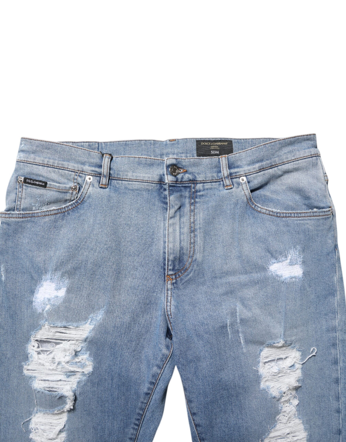 New Dolce & Gabbana Blue Tattered Slim Fit Cotton Denim Jeans