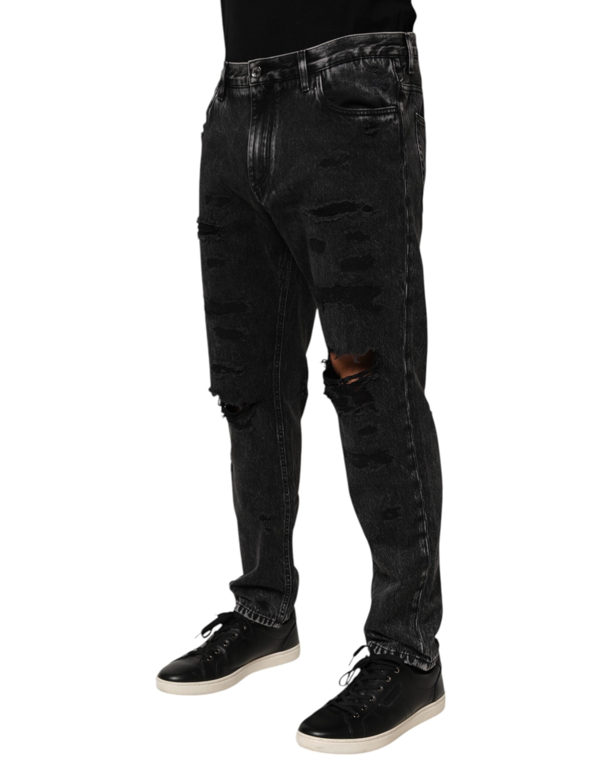 New Dolce & Gabbana Black Washed Ripped Loose Cotton Denim Jeans
