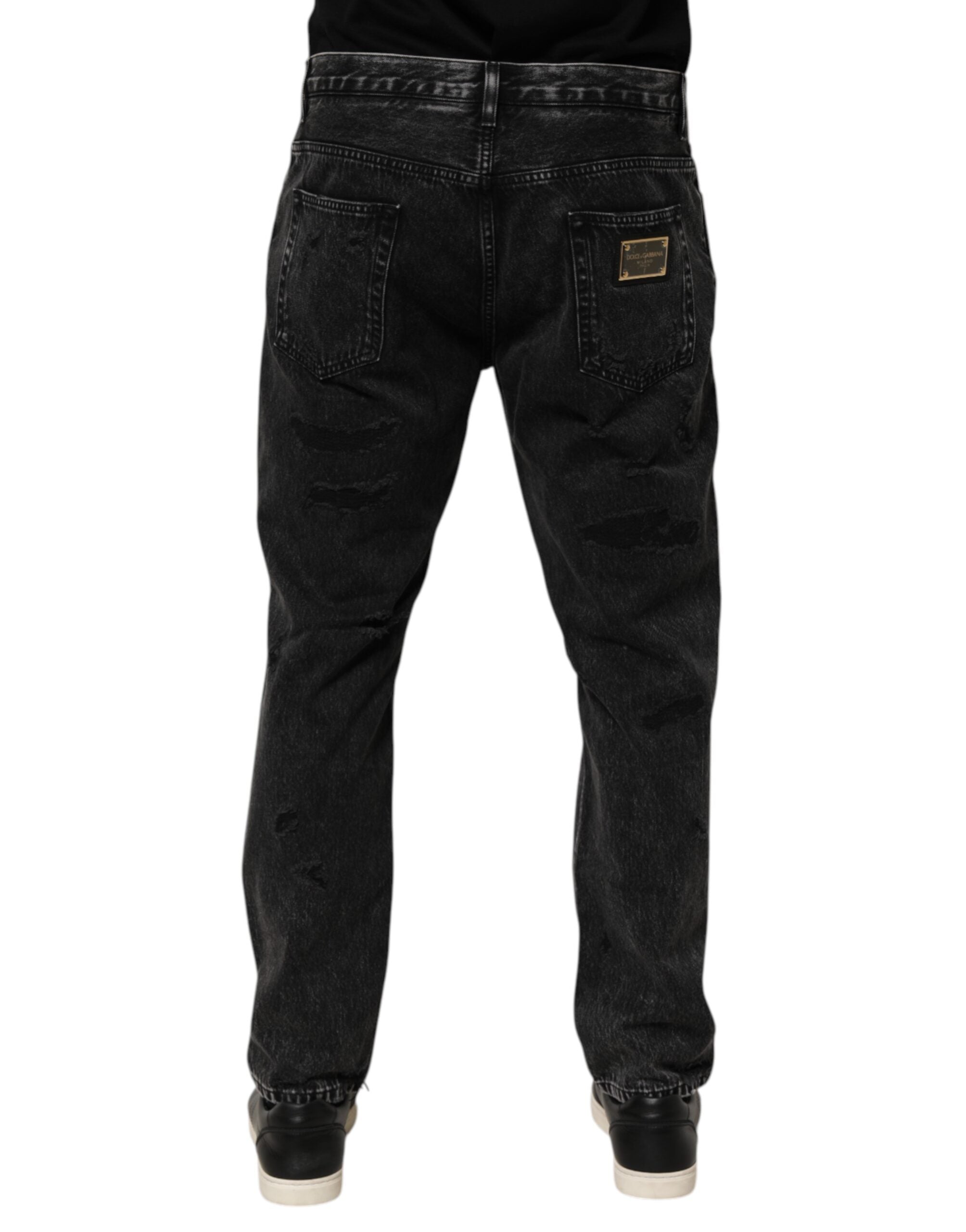 New Dolce & Gabbana Black Washed Ripped Loose Cotton Denim Jeans