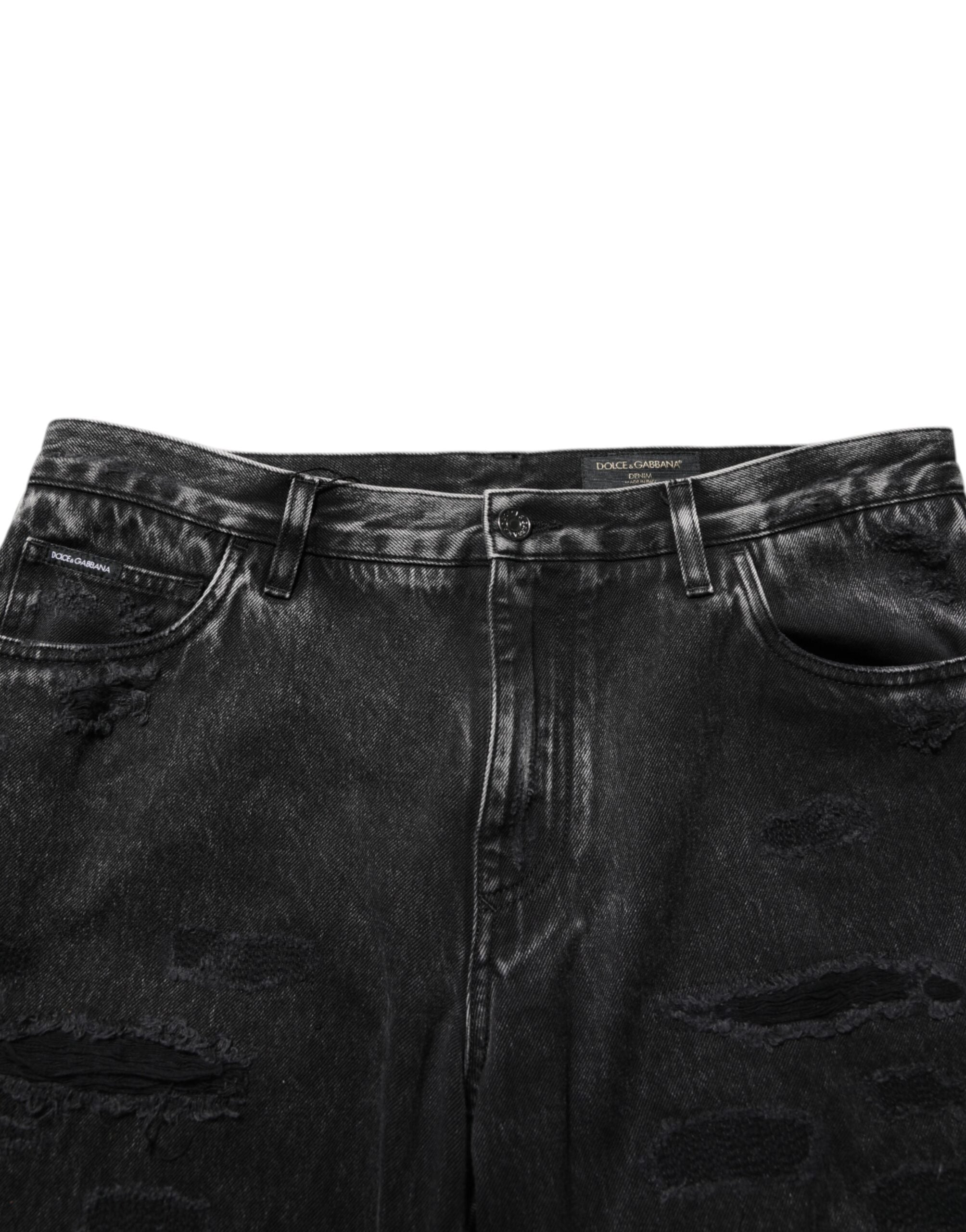 New Dolce & Gabbana Black Washed Ripped Loose Cotton Denim Jeans