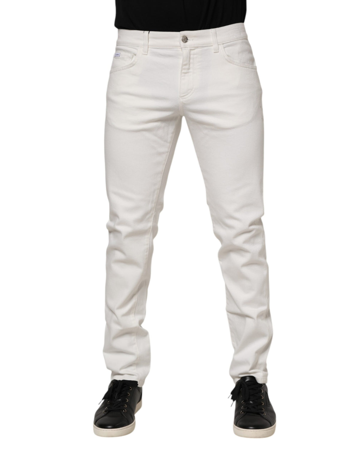 Dolce & Gabbana Off White Cotton Stretch Slim Fit Denim Jeans
