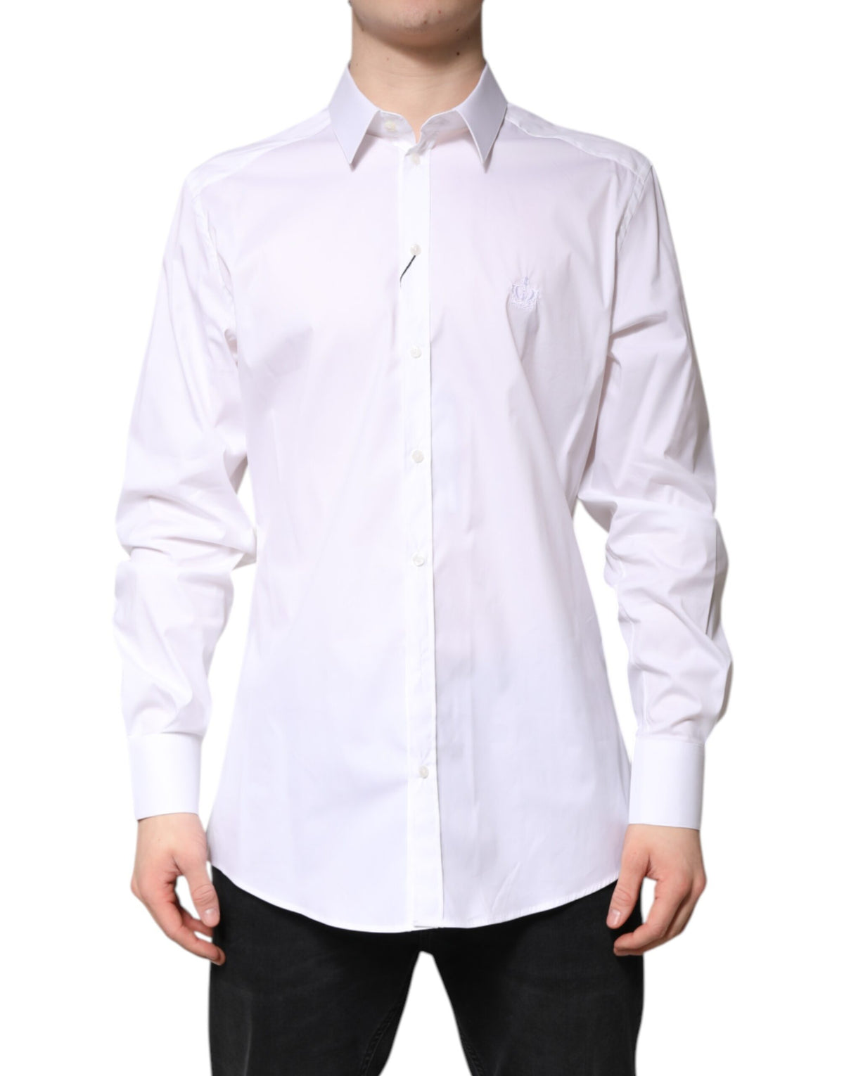 New Dolce & Gabbana White Cotton Collared GOLD FormalDress Shirt