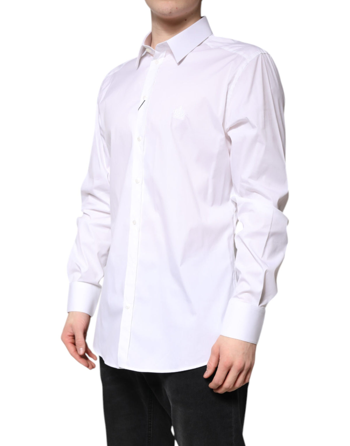 New Dolce & Gabbana White Cotton Collared GOLD FormalDress Shirt