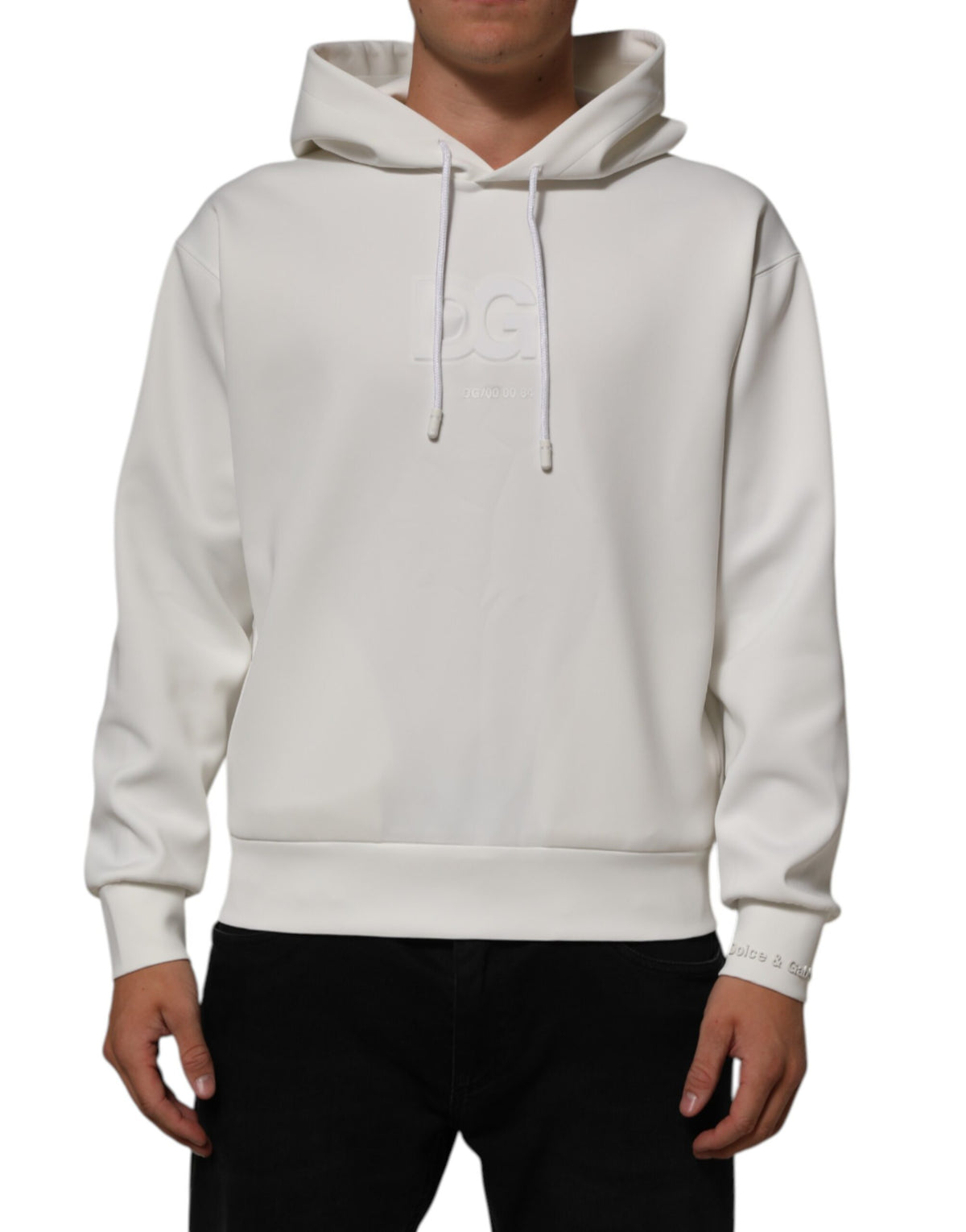 Dolce & Gabbana White Logo Hooded Men Sweatshirt Sweater