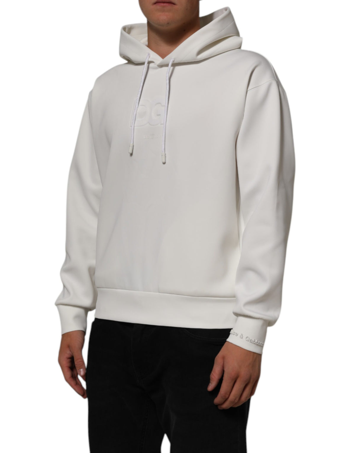 Dolce & Gabbana White Logo Hooded Men Sweatshirt Sweater