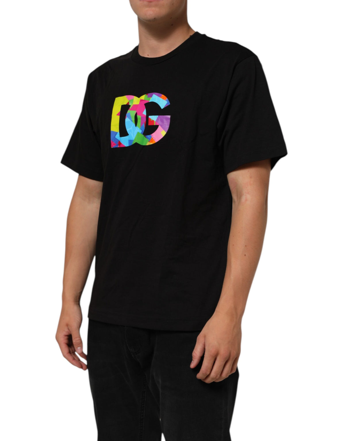 Dolce & Gabbana Black Logo Print Cotton Crew Neck T-shirt