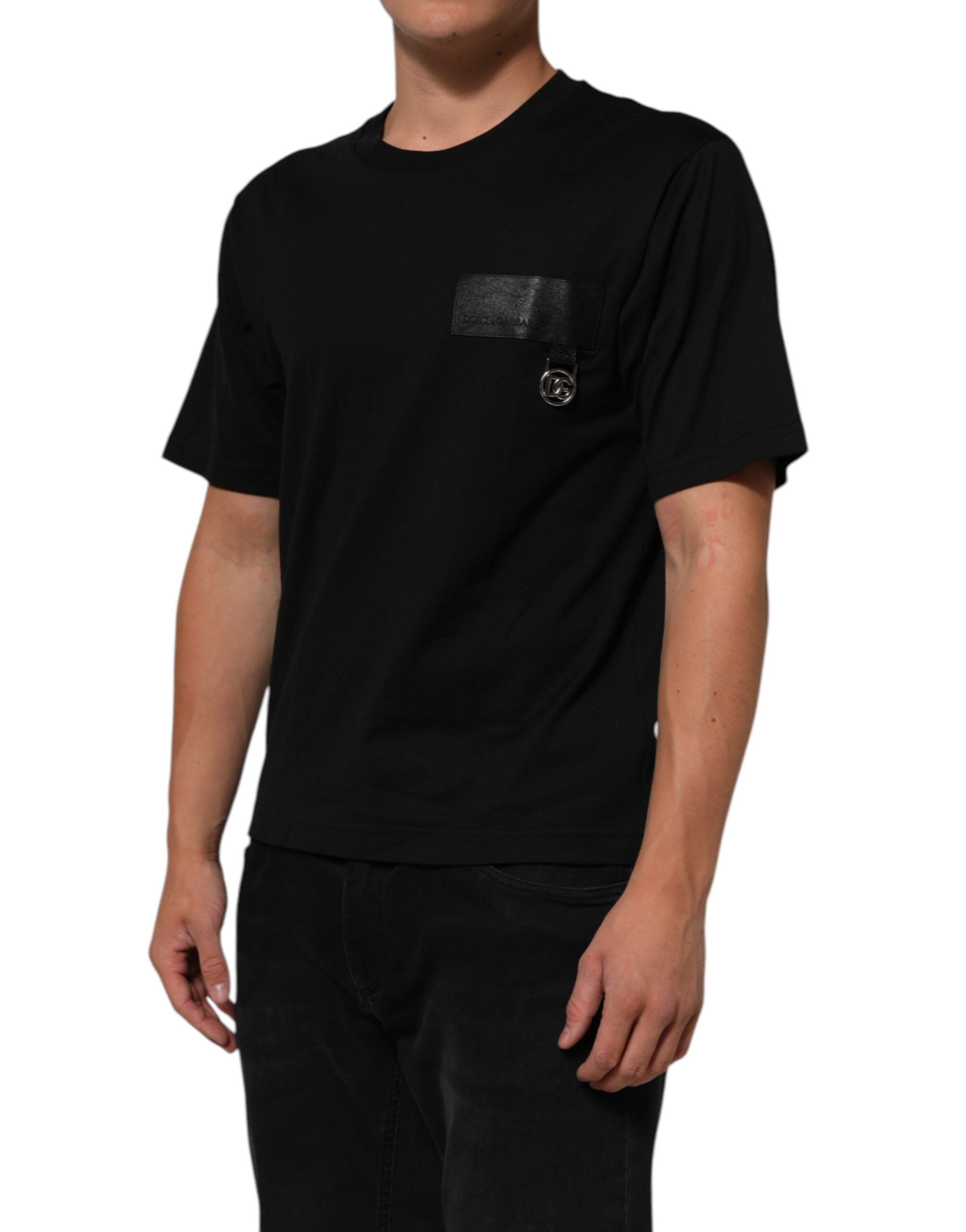 Dolce & Gabbana Black Logo Plaque Cotton Crew Neck T-shirt