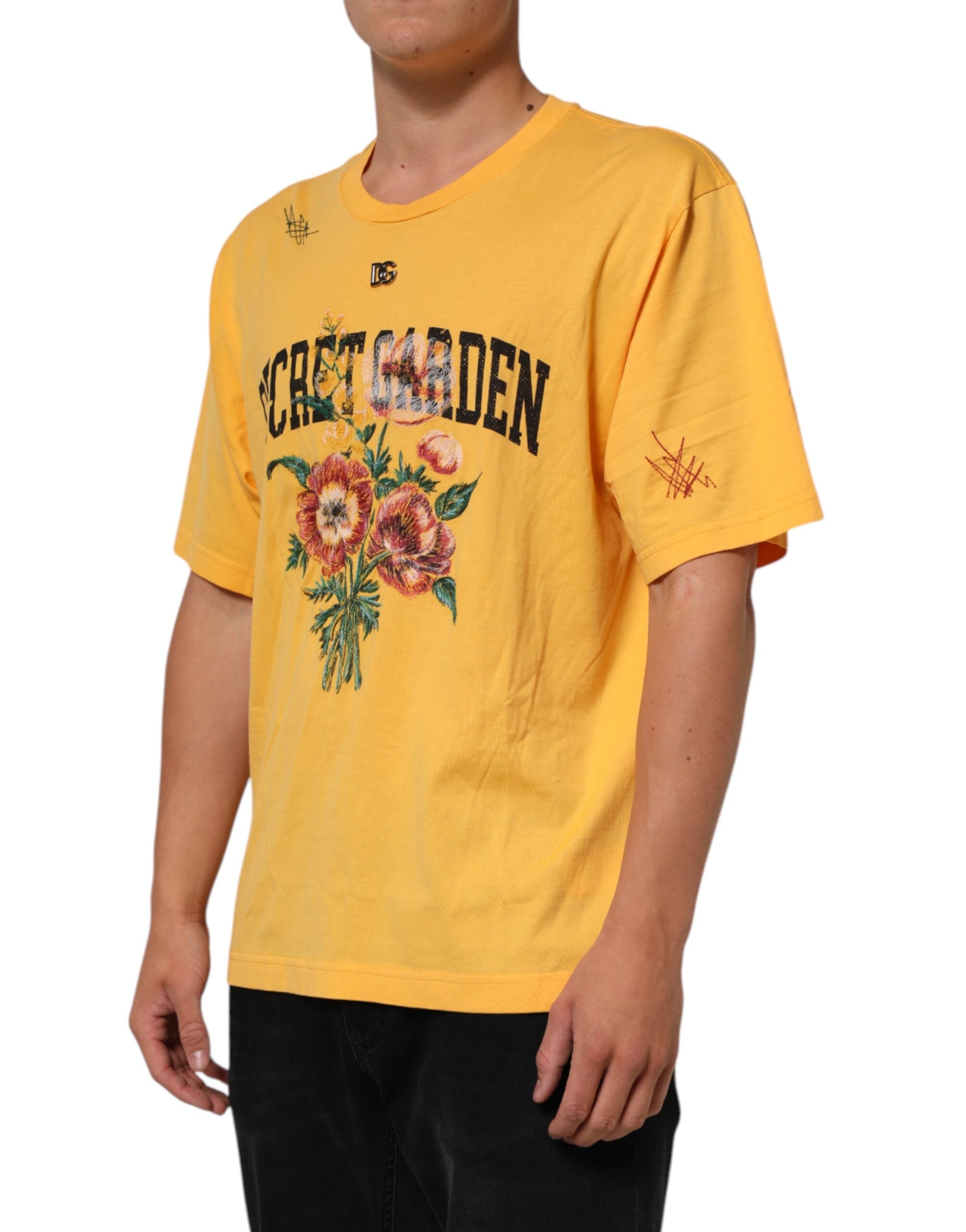 Dolce & Gabbana Yellow Secret Graden Floral Cotton Crew Neck T-shirt
