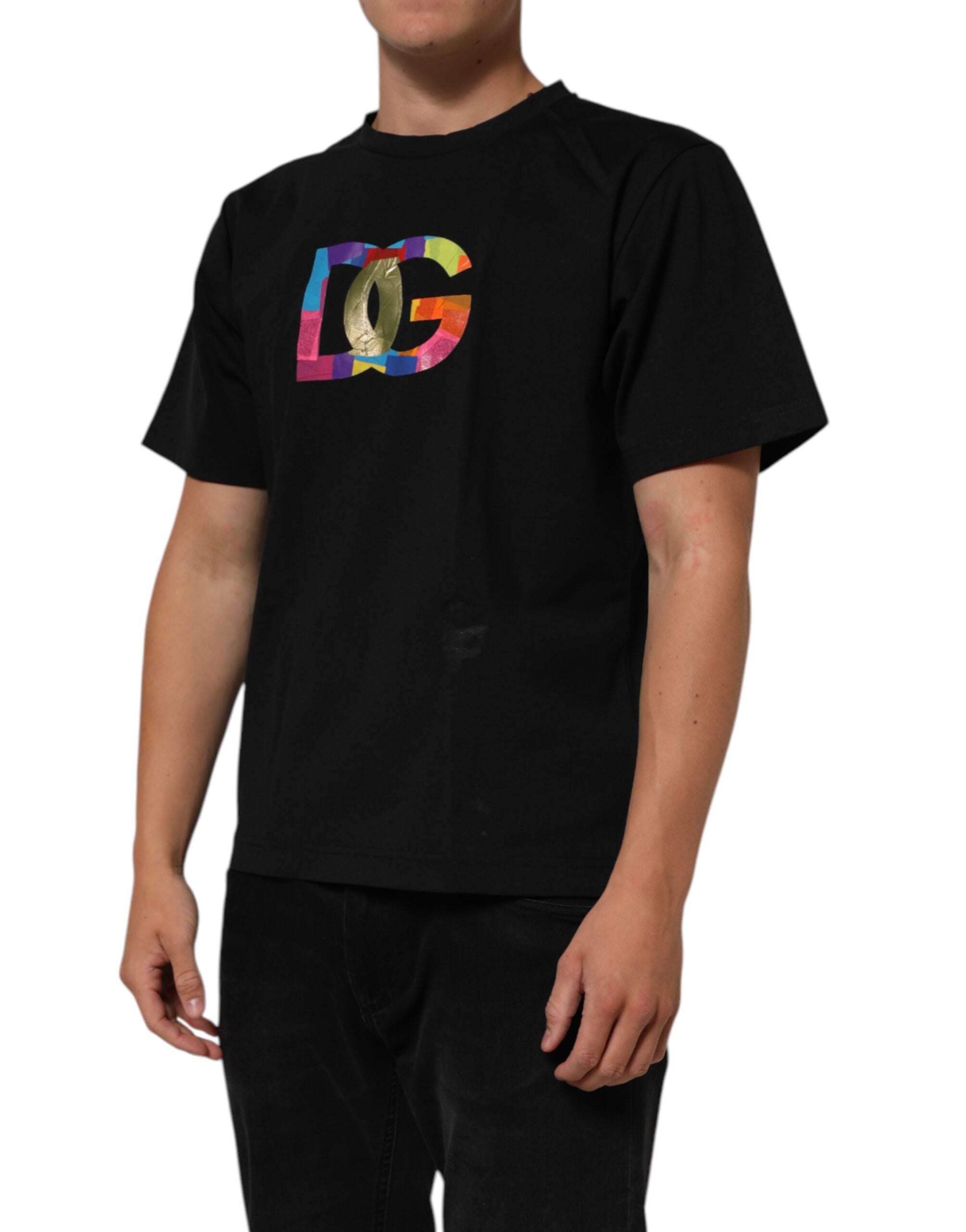 Dolce & Gabbana Black Logo Print Cotton Men Crew Neck T-shirt