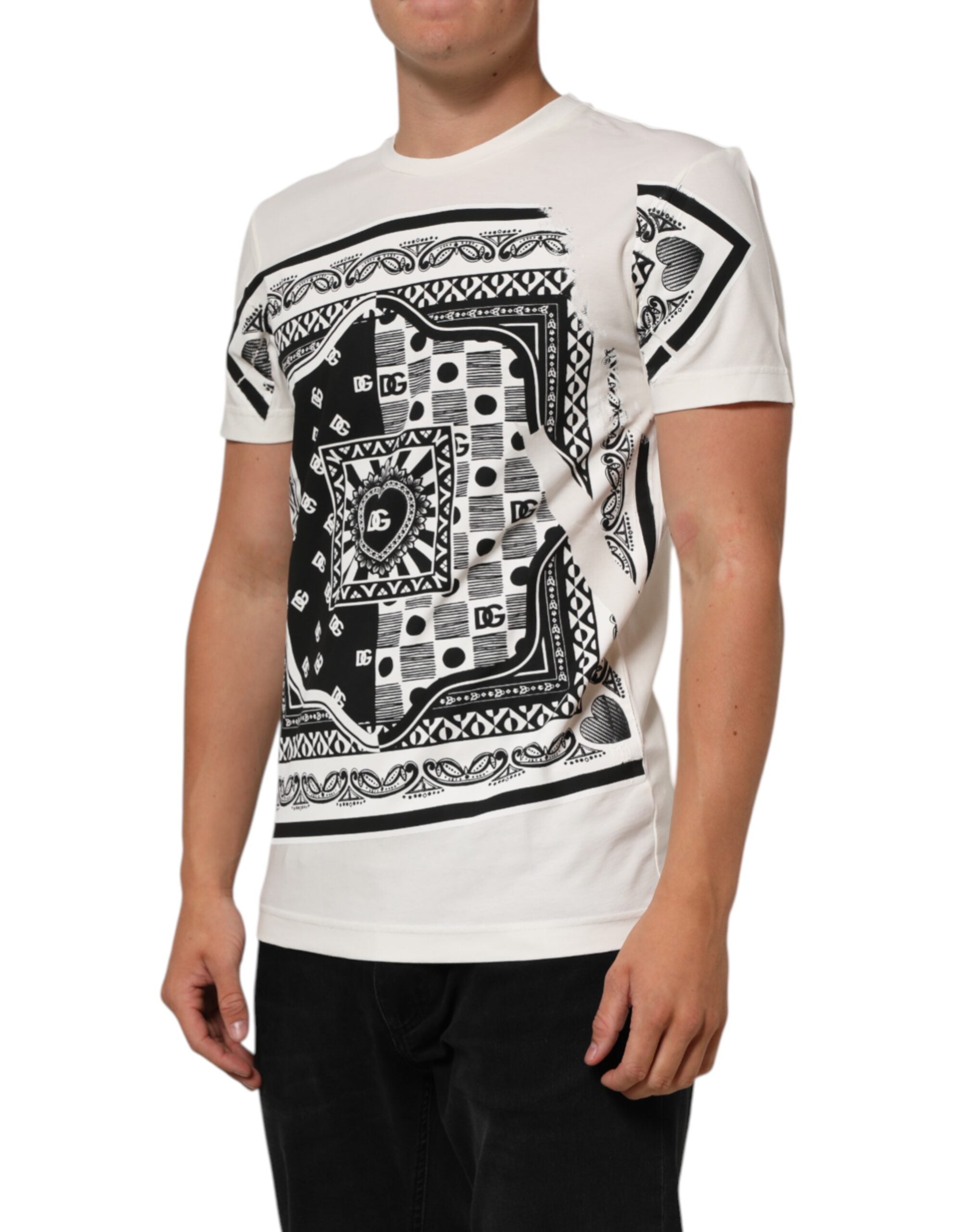 Dolce & Gabbana White Cotton Logo Bandana Print Men T-shirt