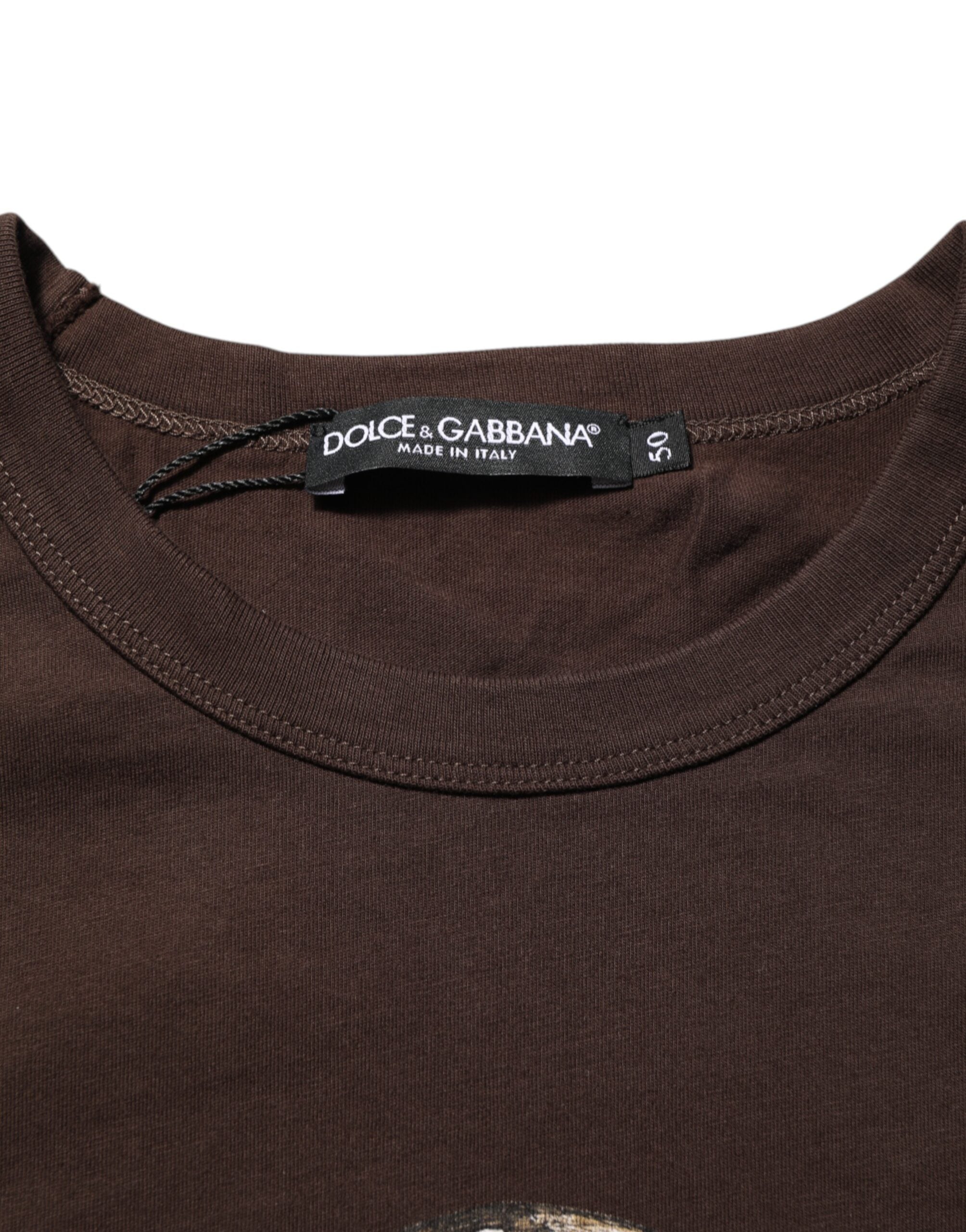 Pre-Owned Dolce & Gabbana Brown Coin Laurel Print Men Crew Neck T-shirt